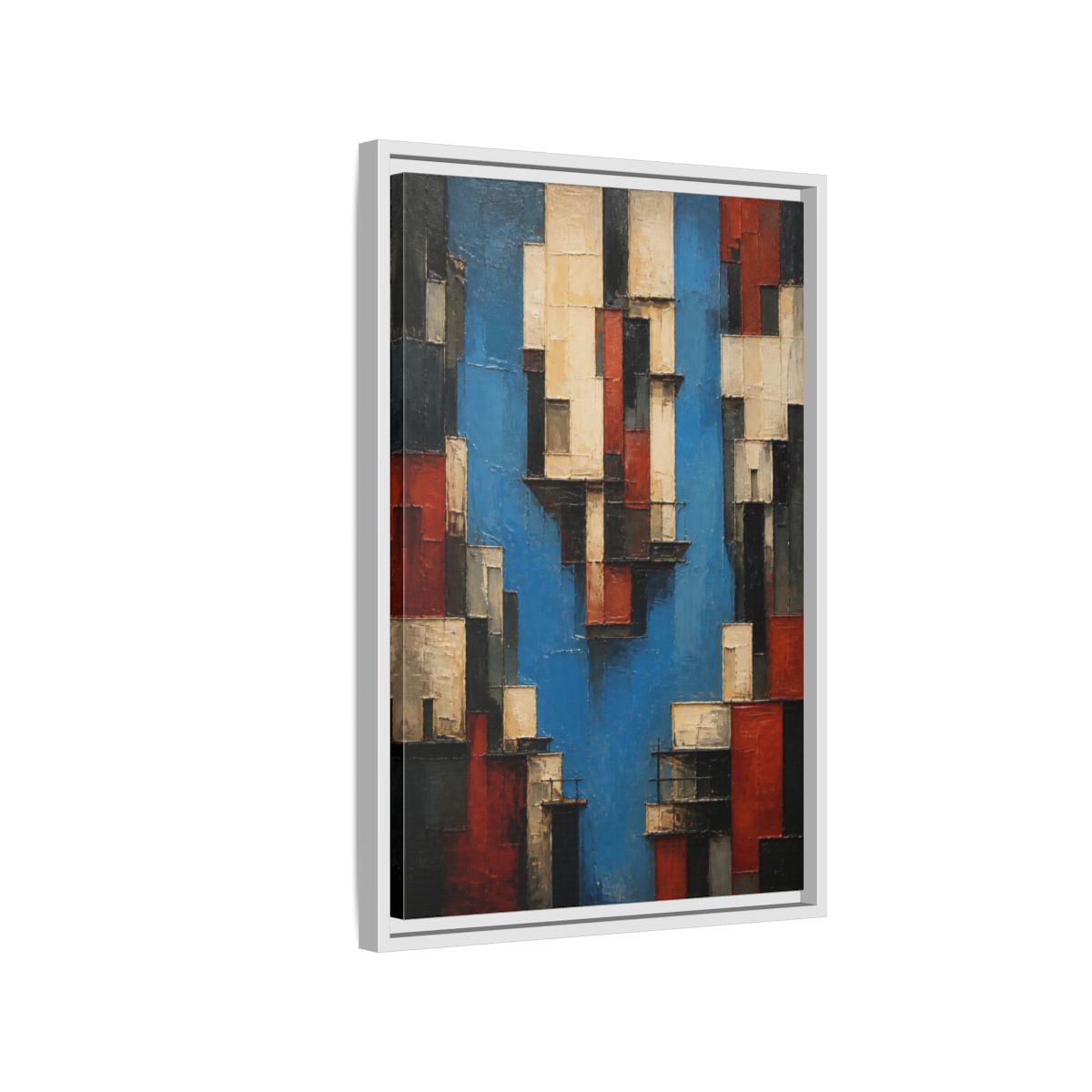 Side Mockup 1. Modern Urban Facades shown as framed canvas print