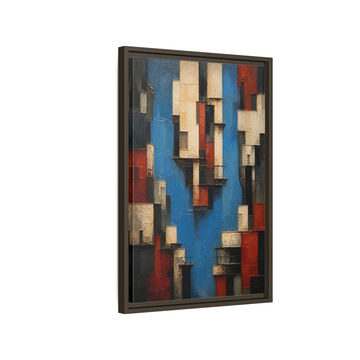 Side Mockup 2. Modern Urban Facades shown as framed canvas print