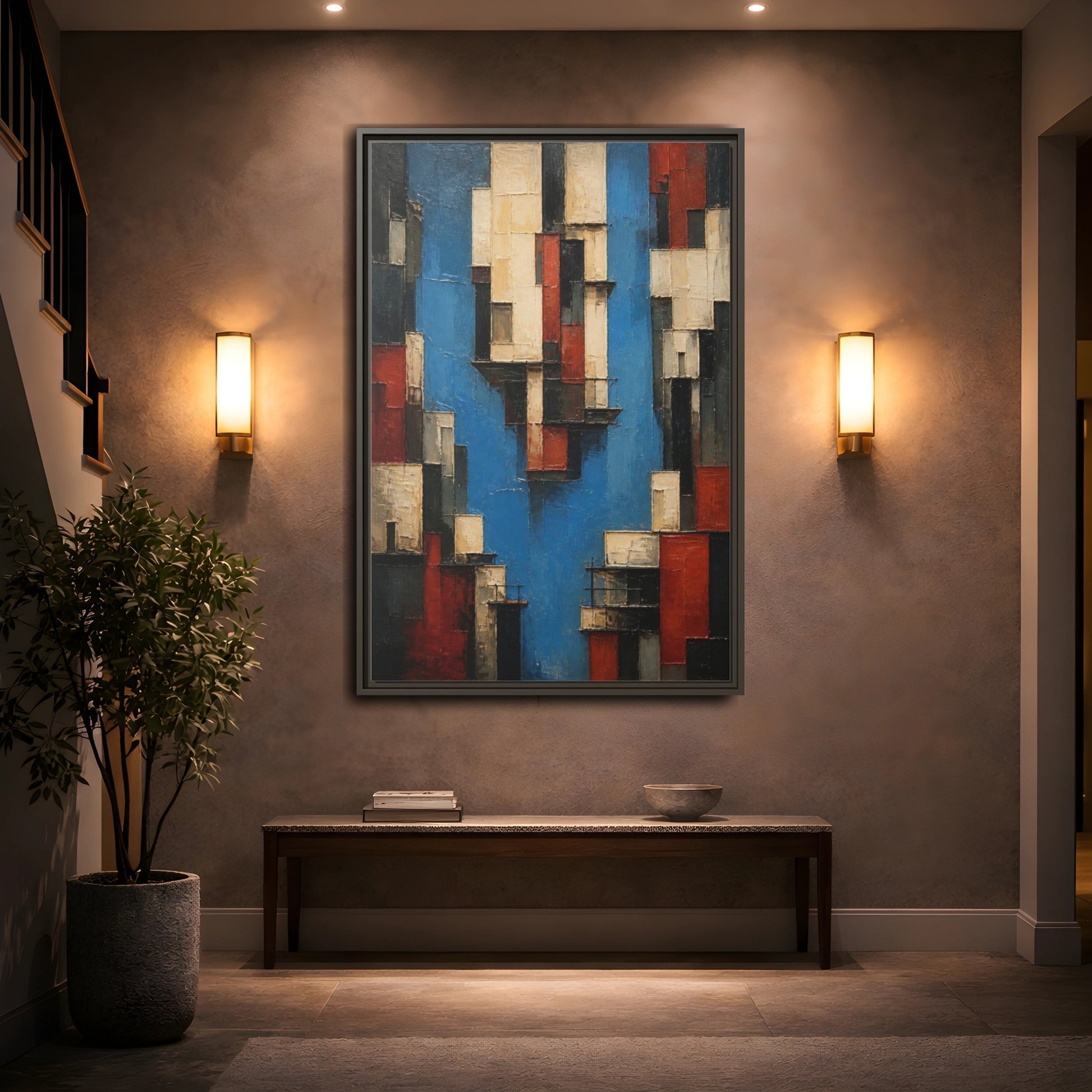 Mockup 2. Modern Urban Facades shown as framed canvas print