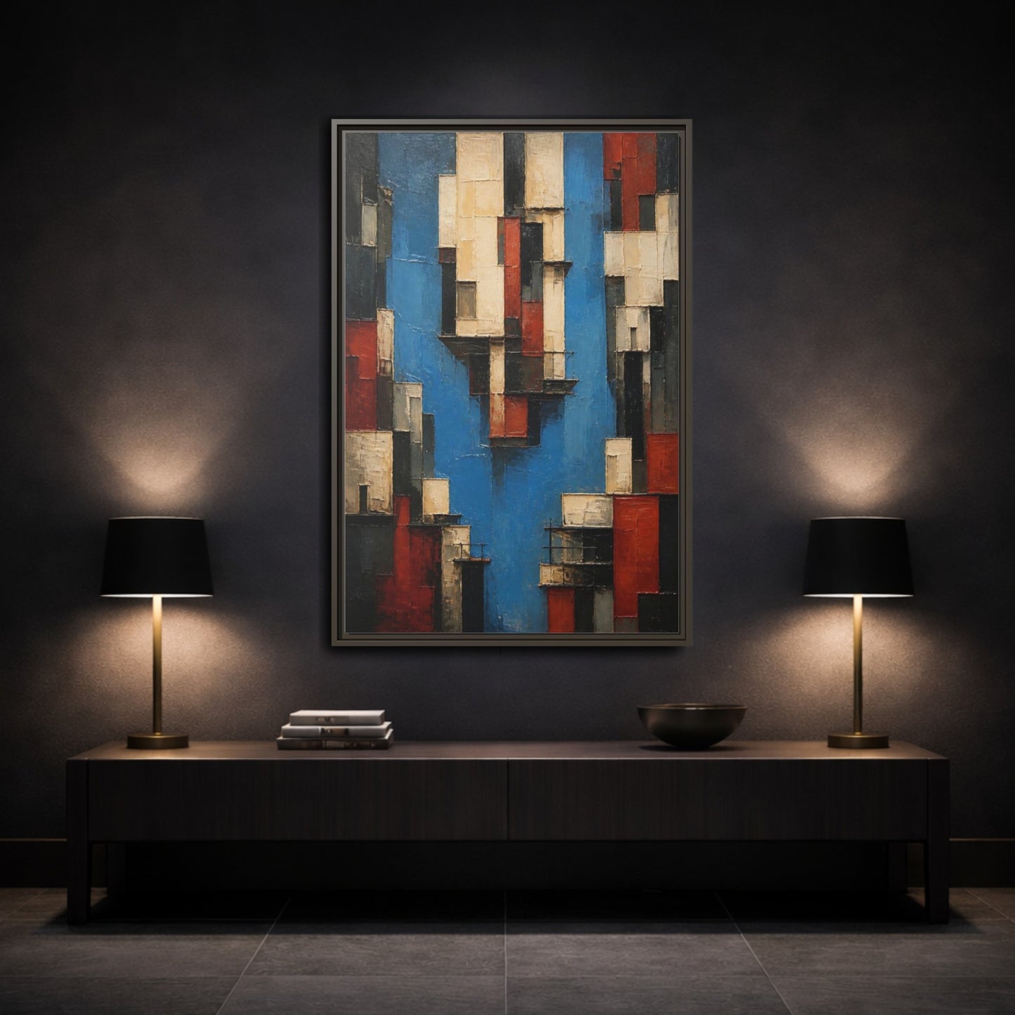 Mockup 3. Modern Urban Facades shown as framed canvas print