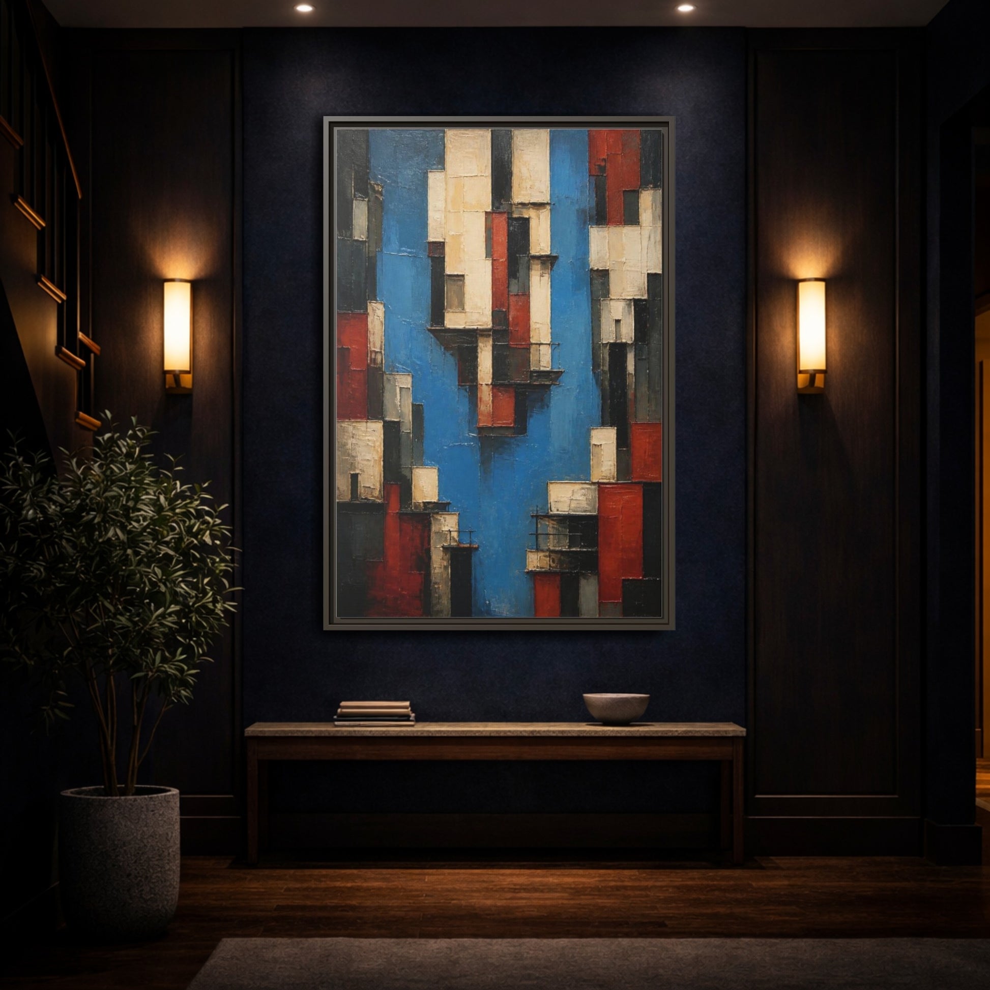Mockup 4. Modern Urban Facades shown as framed canvas print
