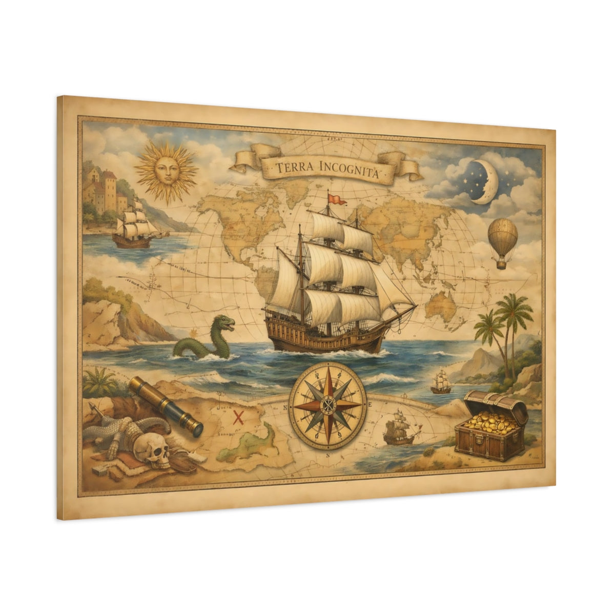Modern Vintage Map shown as stretched canvas wall art