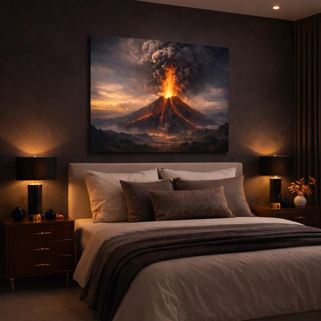 Modern Volcano Eruption Nature - Canvas Wall Art Print - YesArtYes