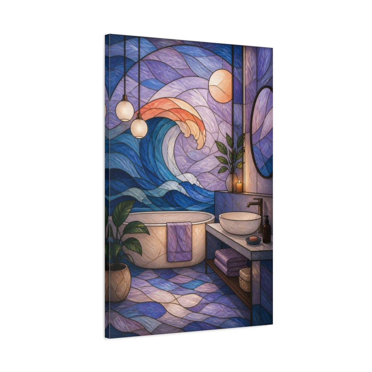 Main Mockup. Modern Wave Stained Glass shown as canvas print