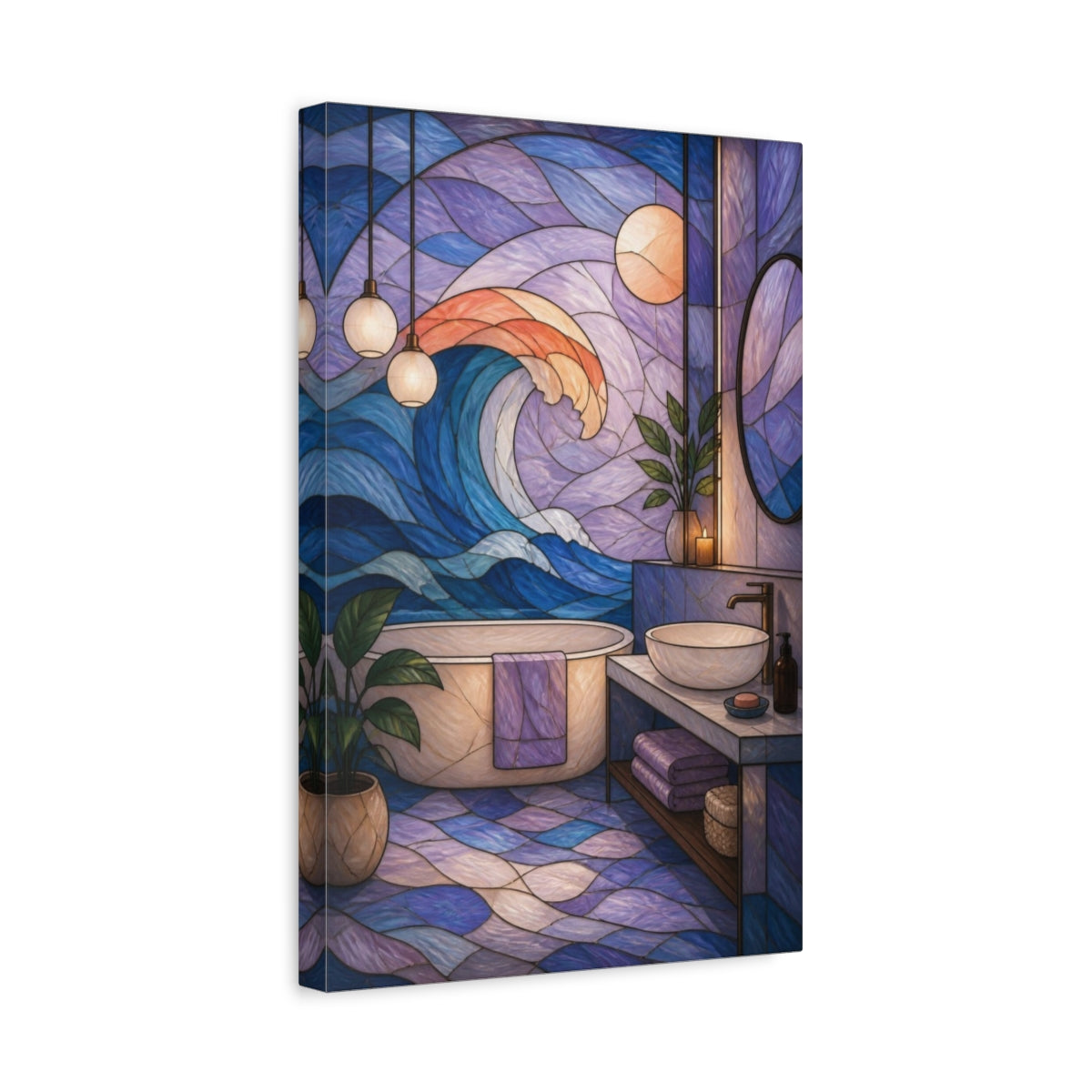 Side Mockup 4. Modern Wave Stained Glass shown as canvas print