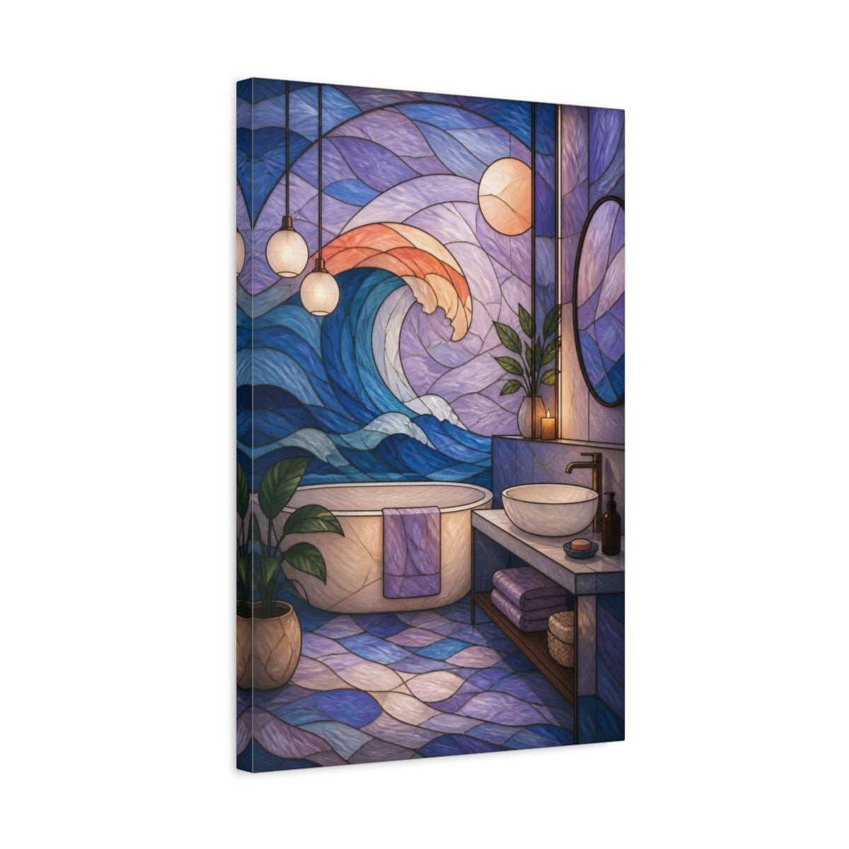 Side Mockup 3. Modern Wave Stained Glass shown as canvas print