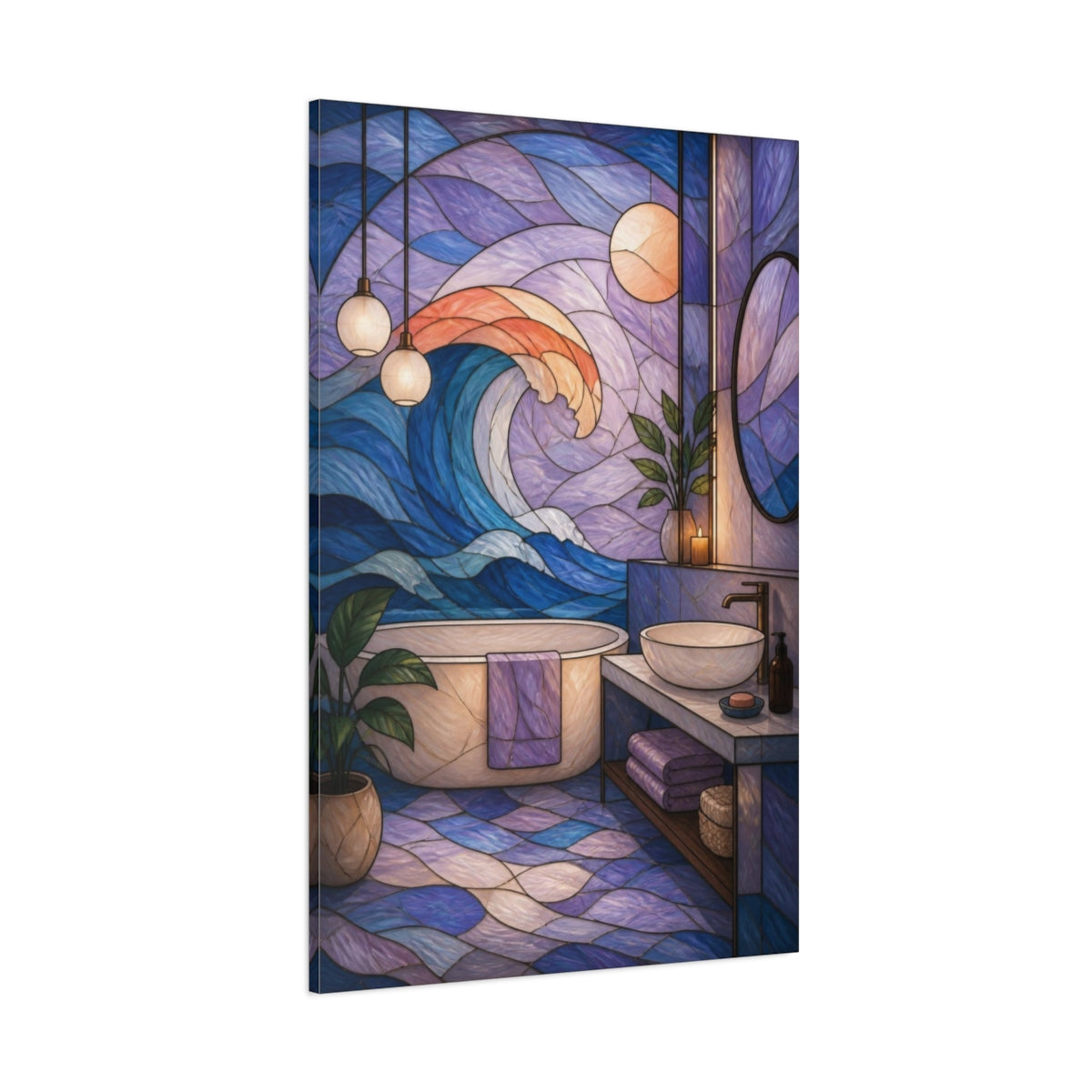 Side Mockup 1. Modern Wave Stained Glass shown as canvas print
