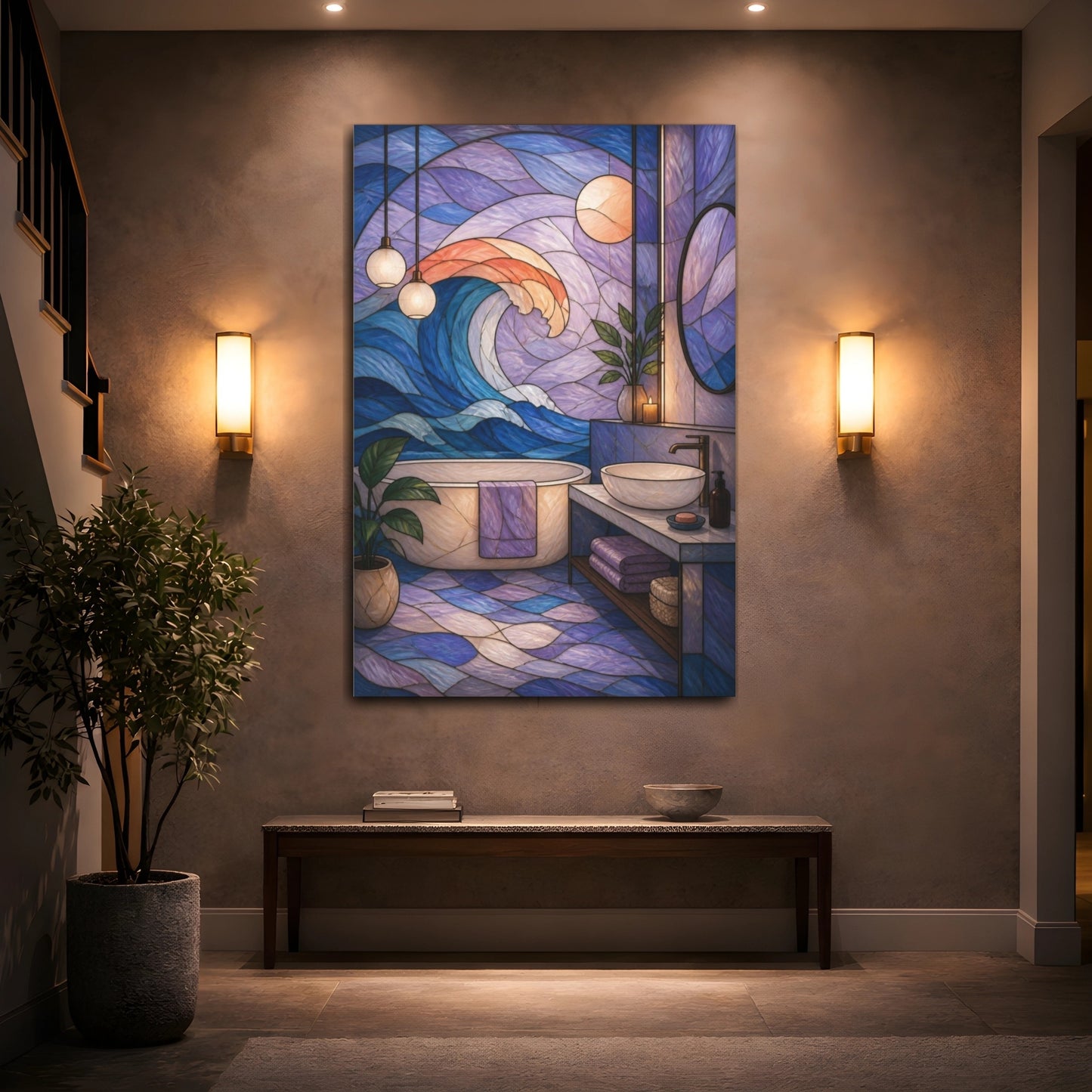 Mockup 2. Modern Wave Stained Glass shown as canvas print