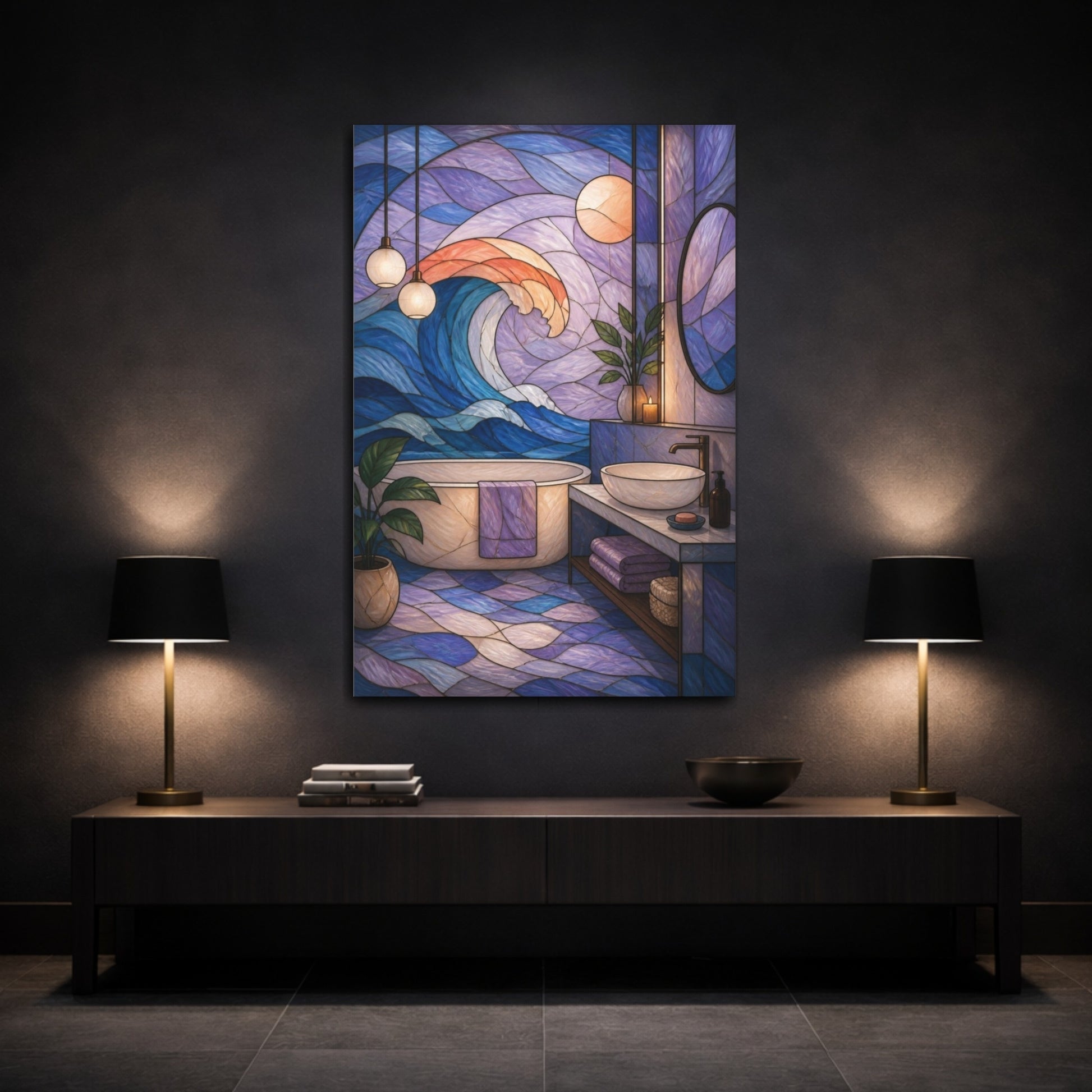 Mockup 3. Modern Wave Stained Glass shown as canvas print