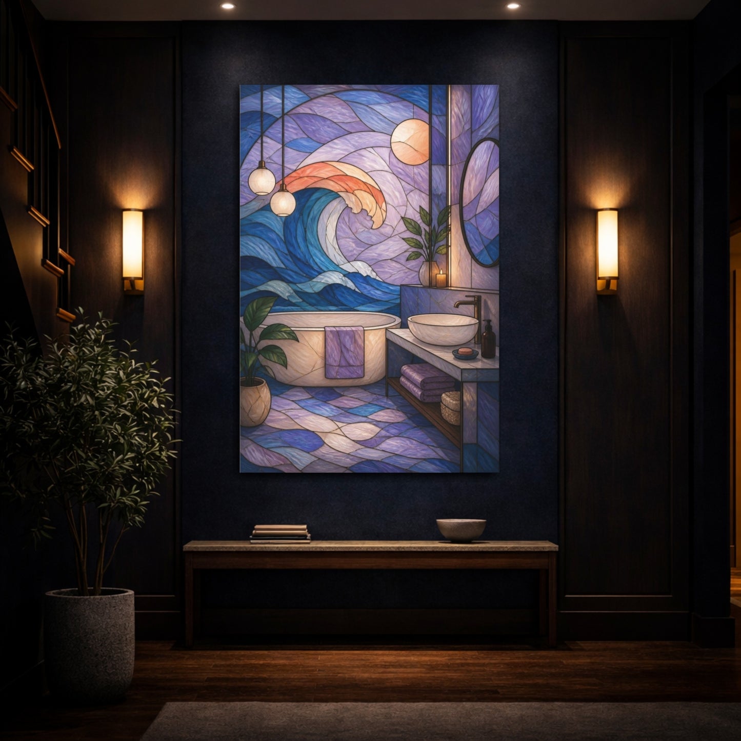 Mockup 4. Modern Wave Stained Glass shown as canvas print