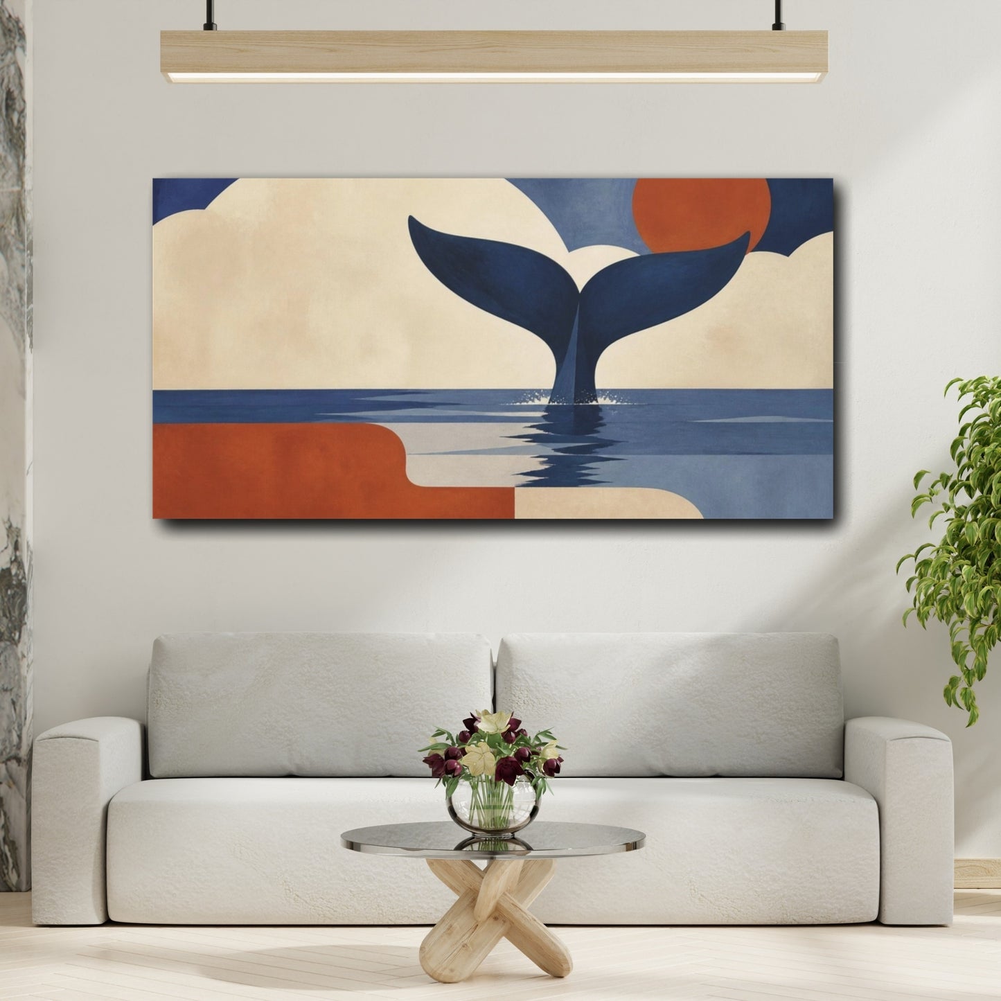 Mockup 2. Modern Whale Tail Sunset shown as canvas print