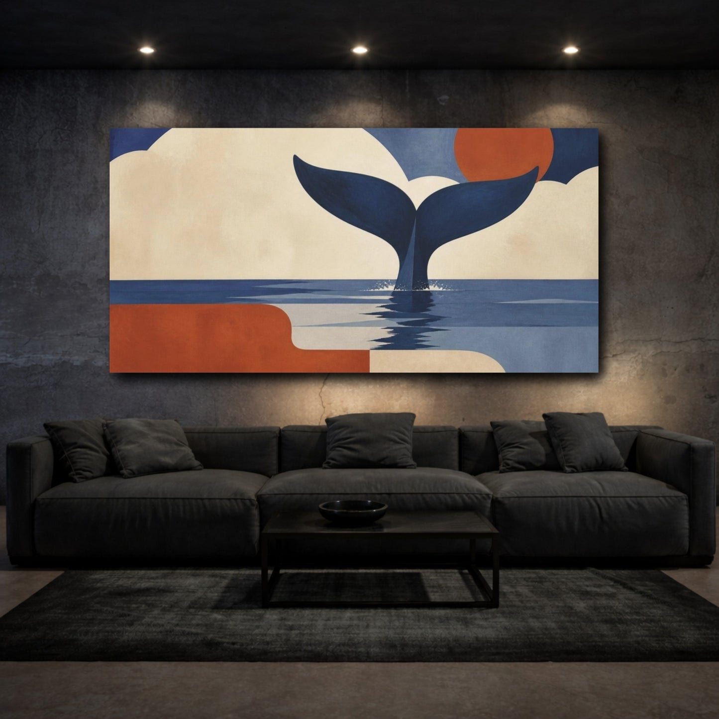 Mockup 3. Modern Whale Tail Sunset shown as canvas print