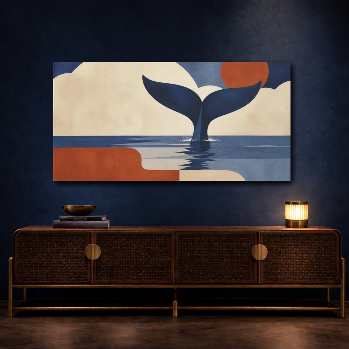 Mockup 4. Modern Whale Tail Sunset shown as canvas print