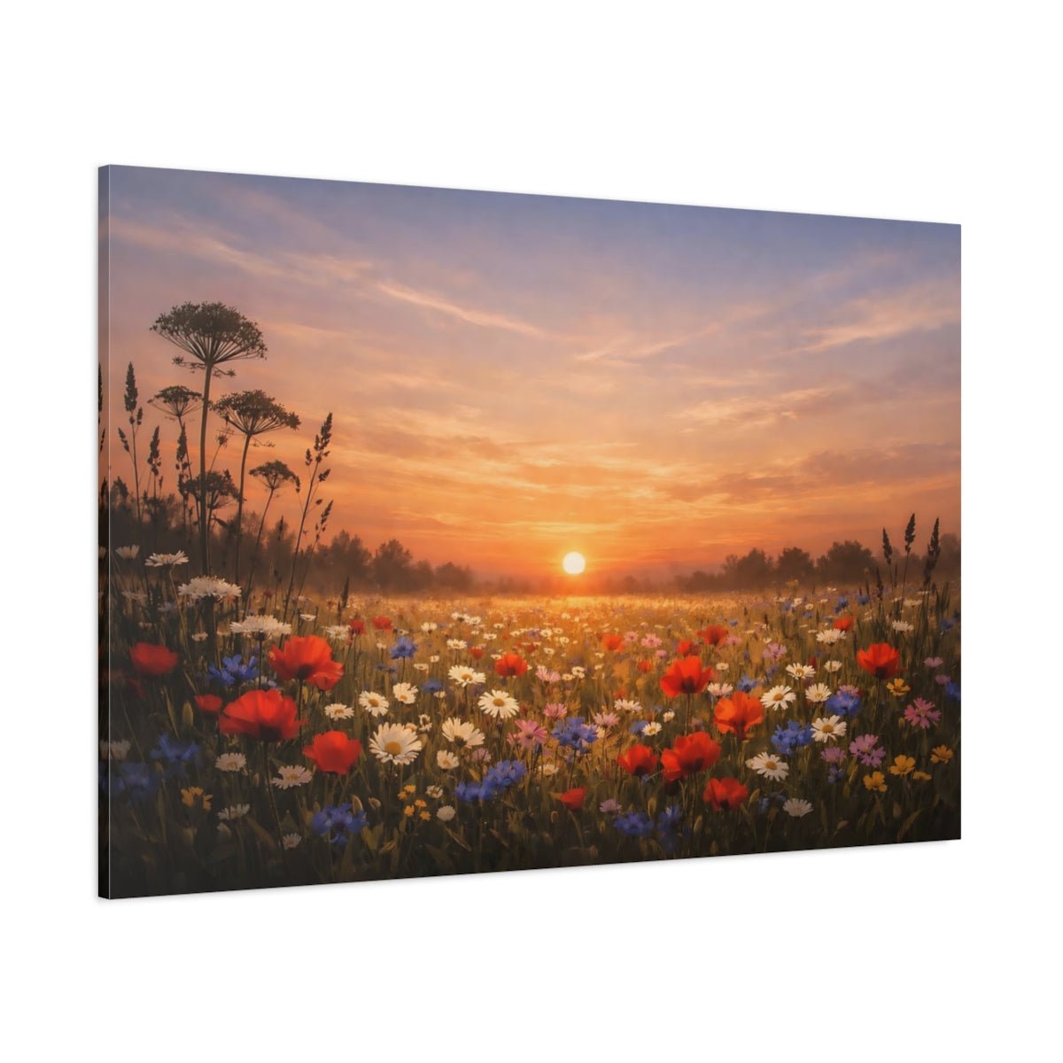 Modern Wildflower Meadow Sunset Field Nature - Canvas Wall Art Print - YesArtYes