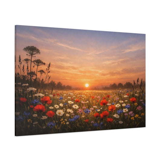 Modern Wildflower Meadow Sunset Field Nature - Canvas Wall Art Print - YesArtYes