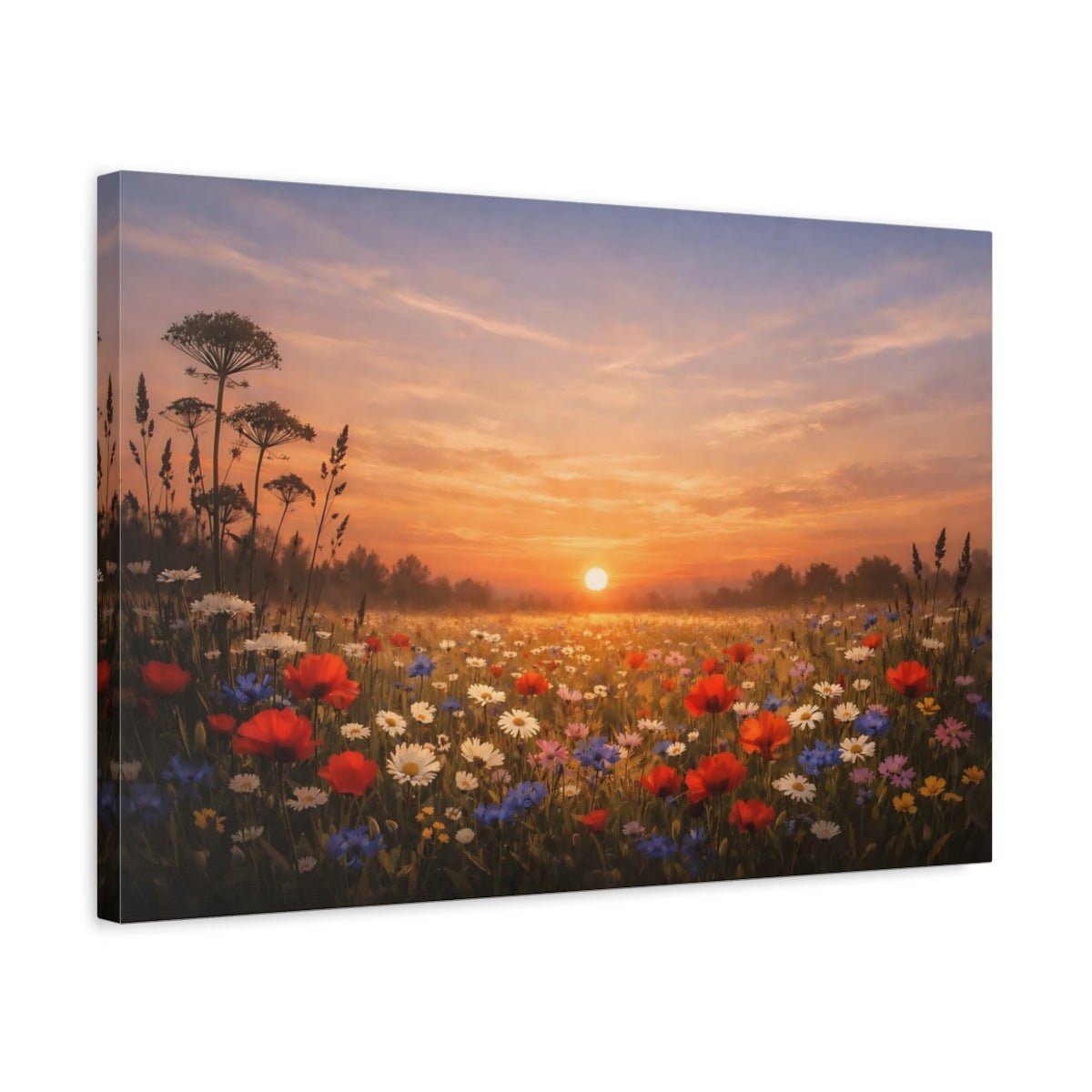 Modern Wildflower Meadow Sunset Field Nature - Canvas Wall Art Print - YesArtYes