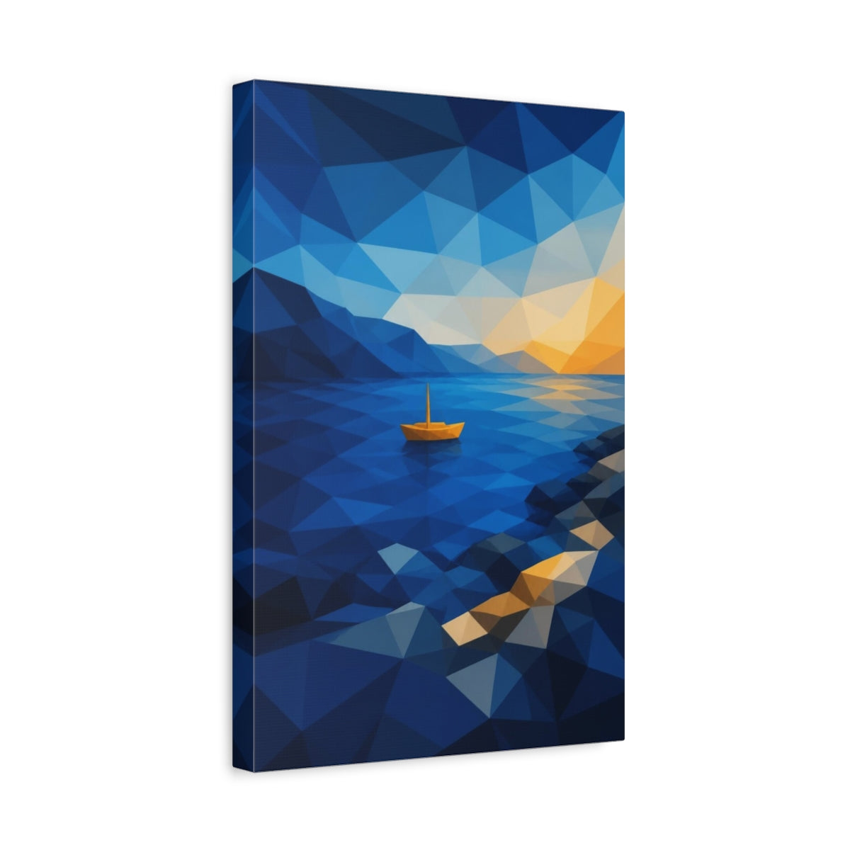 Side Mockup 4. Modern Yellow Boat shown as canvas print