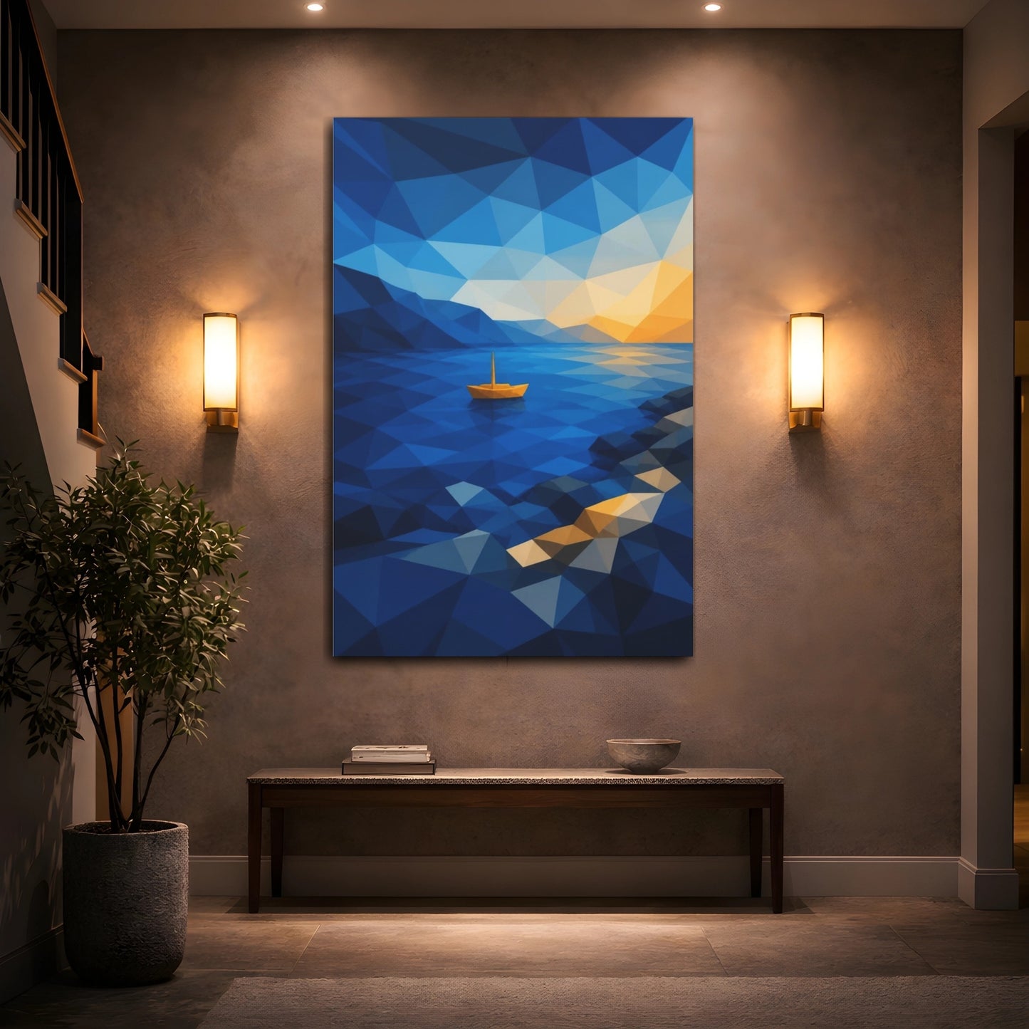 Mockup 2. Modern Yellow Boat shown as canvas print