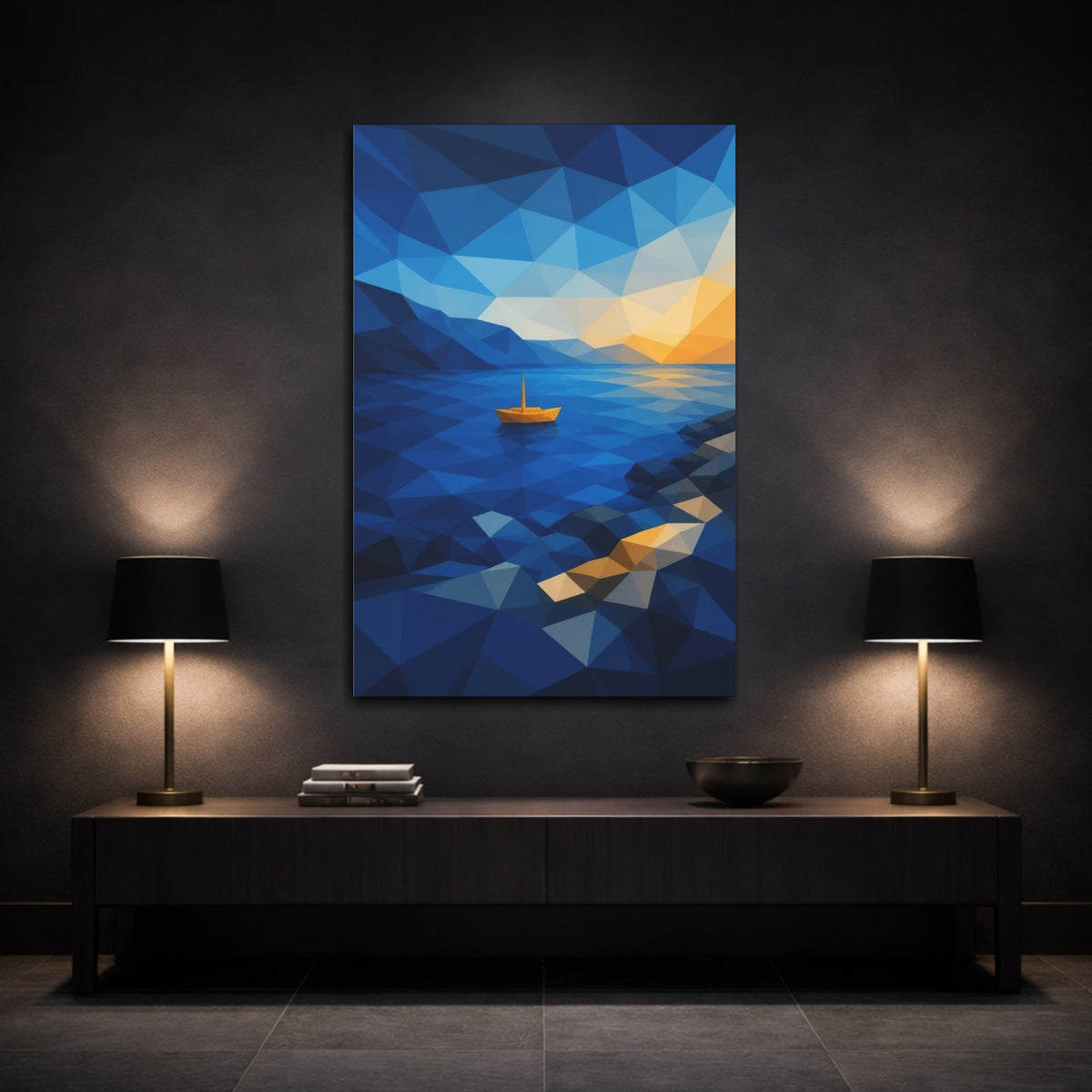 Mockup 3. Modern Yellow Boat shown as canvas print