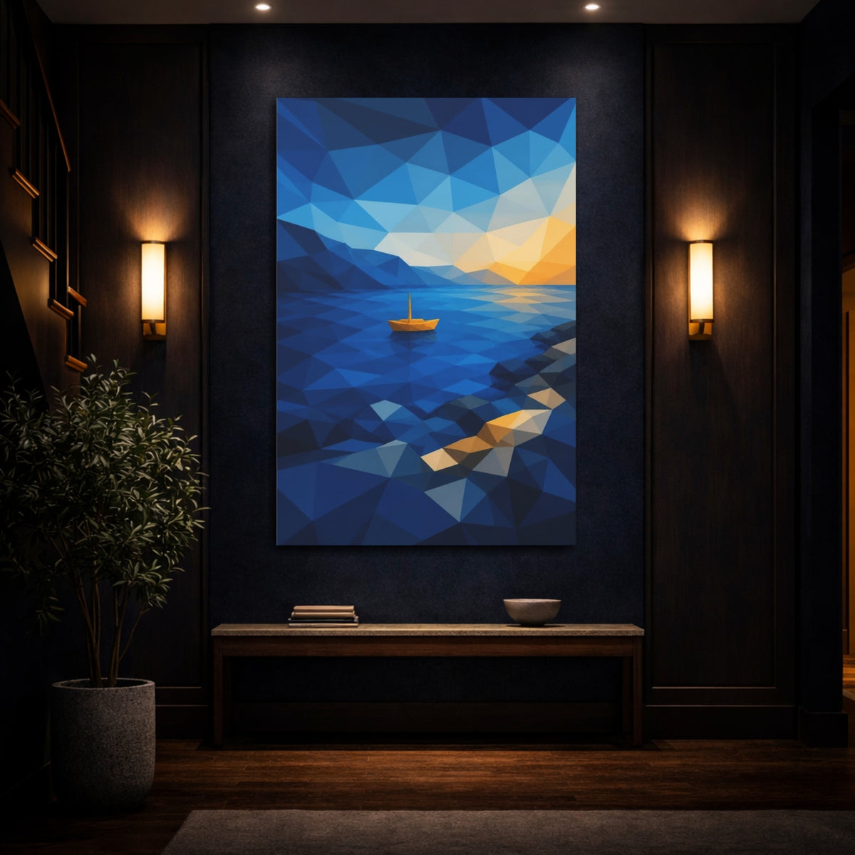 Mockup 4. Modern Yellow Boat shown as canvas print