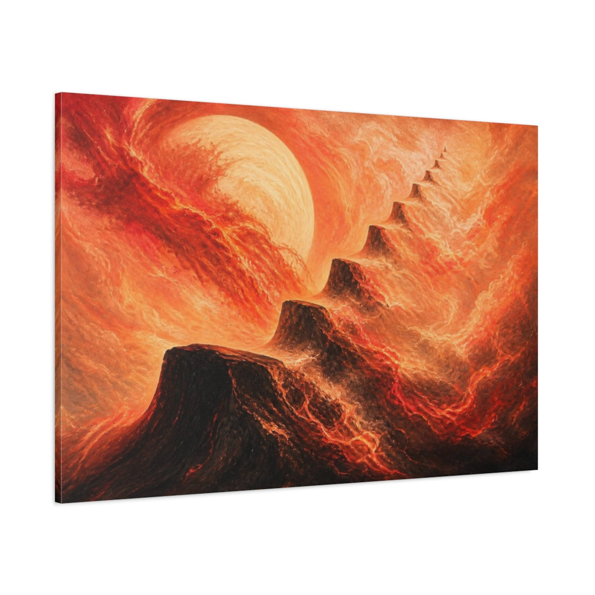 Side Mockup 1. Molten Lava Peaks shown as canvas print