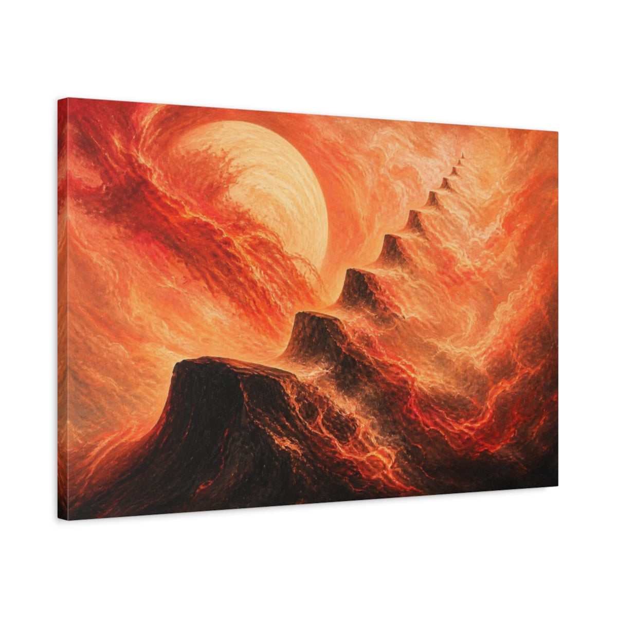 Side Mockup 2. Molten Lava Peaks shown as canvas print