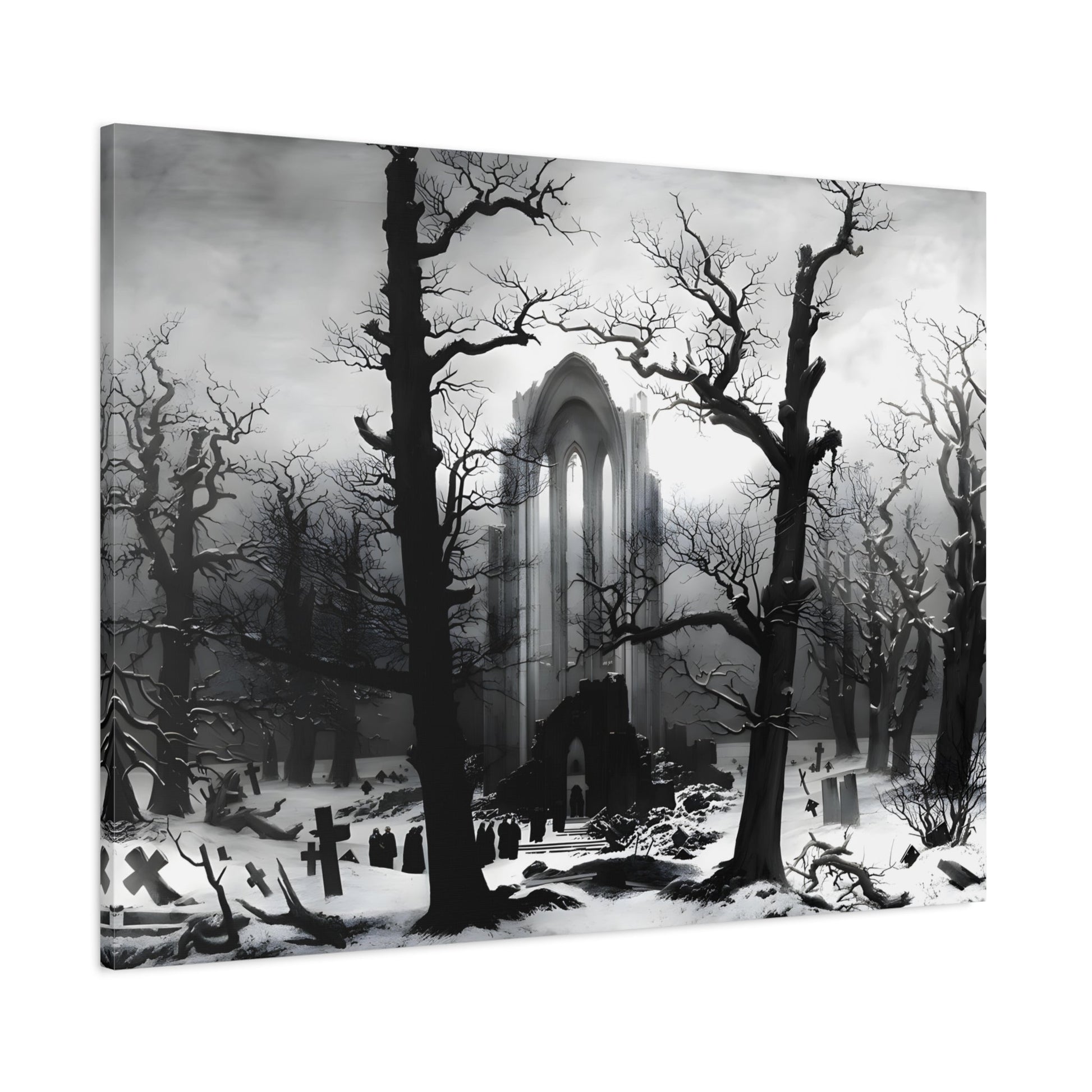 Monastery Graveyard Black White Canvas Wall Art - Friedrich Landscape Print - YesArtYes