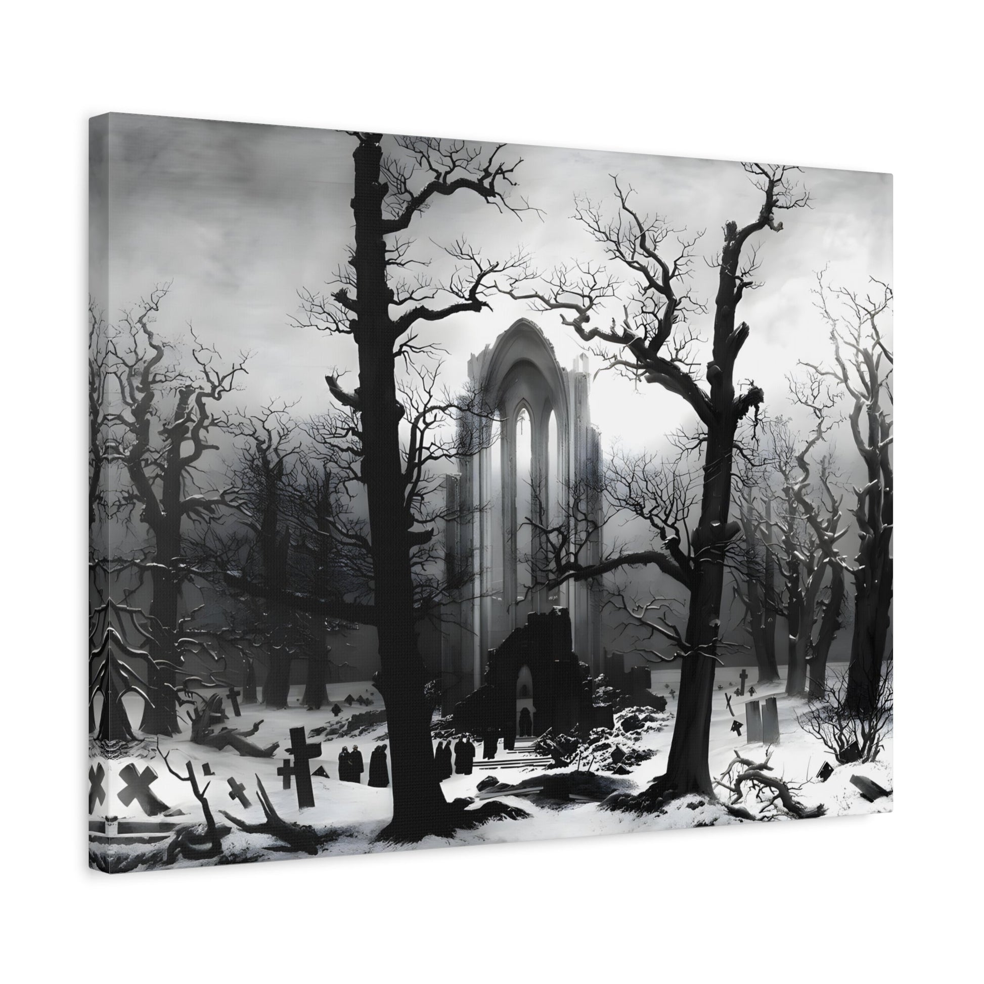 Monastery Graveyard Black White Canvas Wall Art - Friedrich Landscape Print - YesArtYes