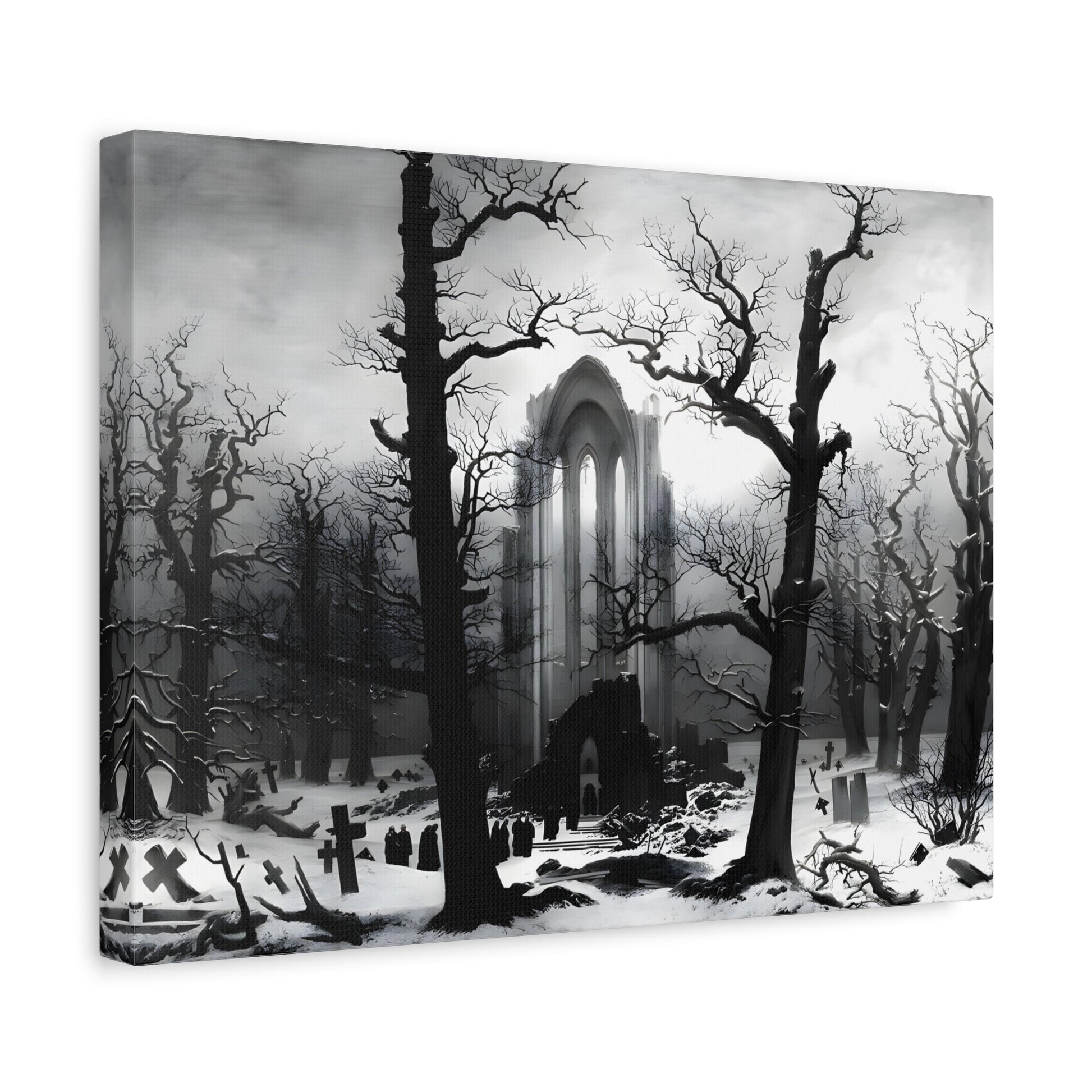 Monastery Graveyard Black White Canvas Wall Art - Friedrich Landscape Print - YesArtYes