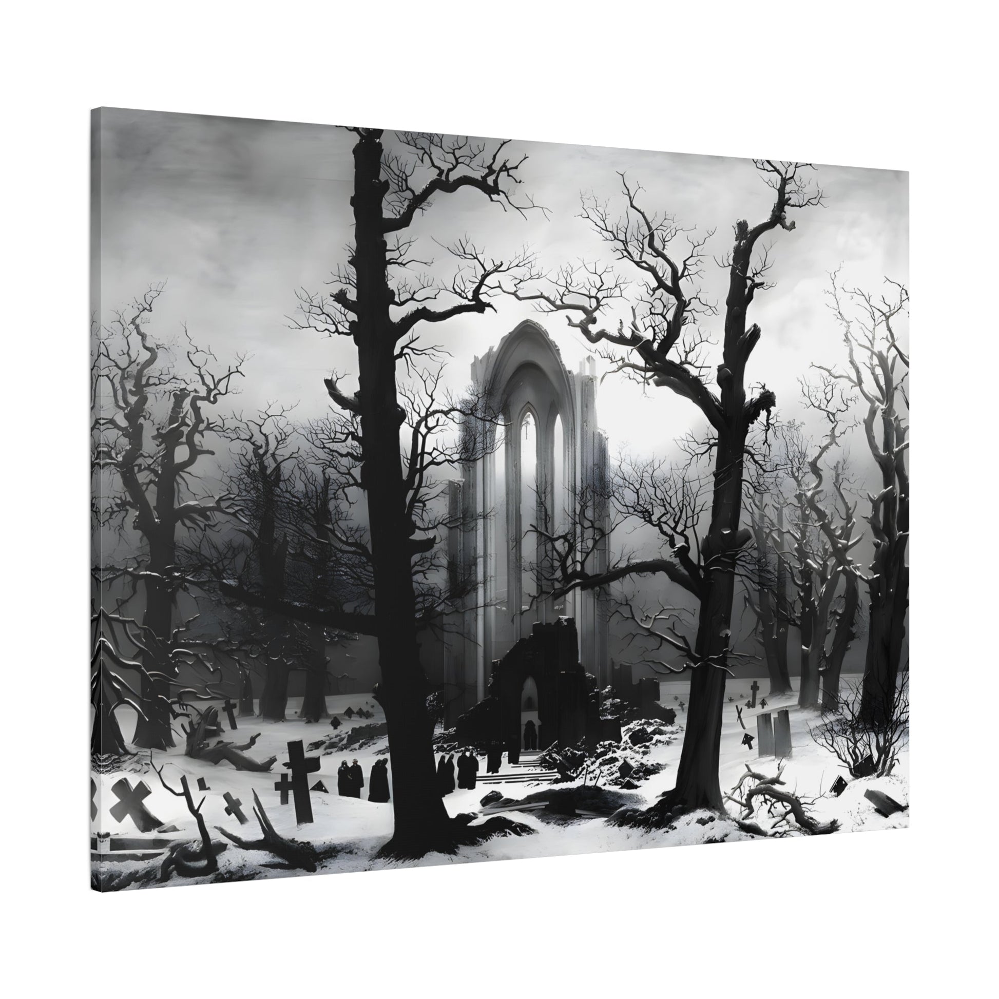 Monastery Graveyard Black White Canvas Wall Art - Friedrich Landscape Print - YesArtYes