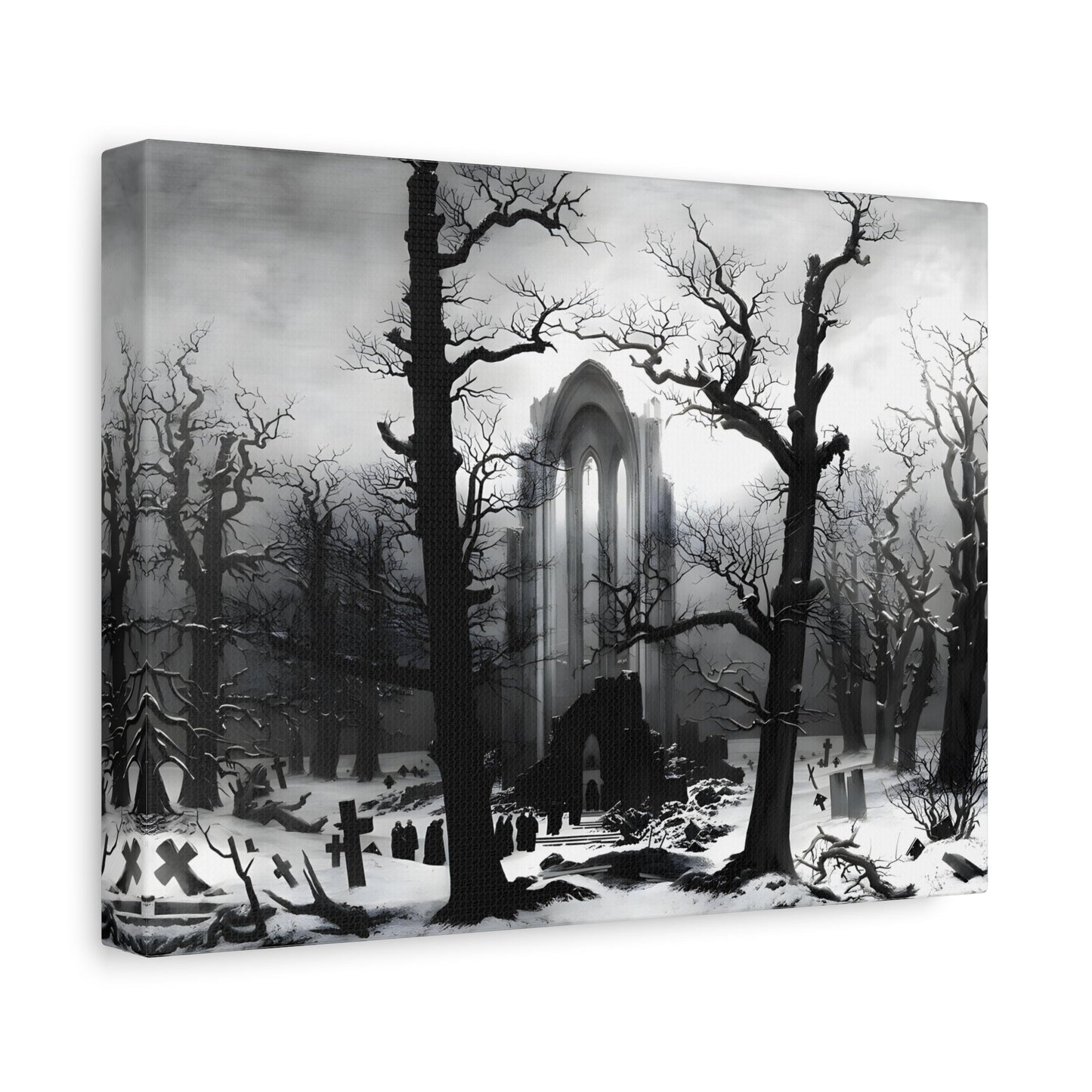 Monastery Graveyard Black White Canvas Wall Art - Friedrich Landscape Print - YesArtYes