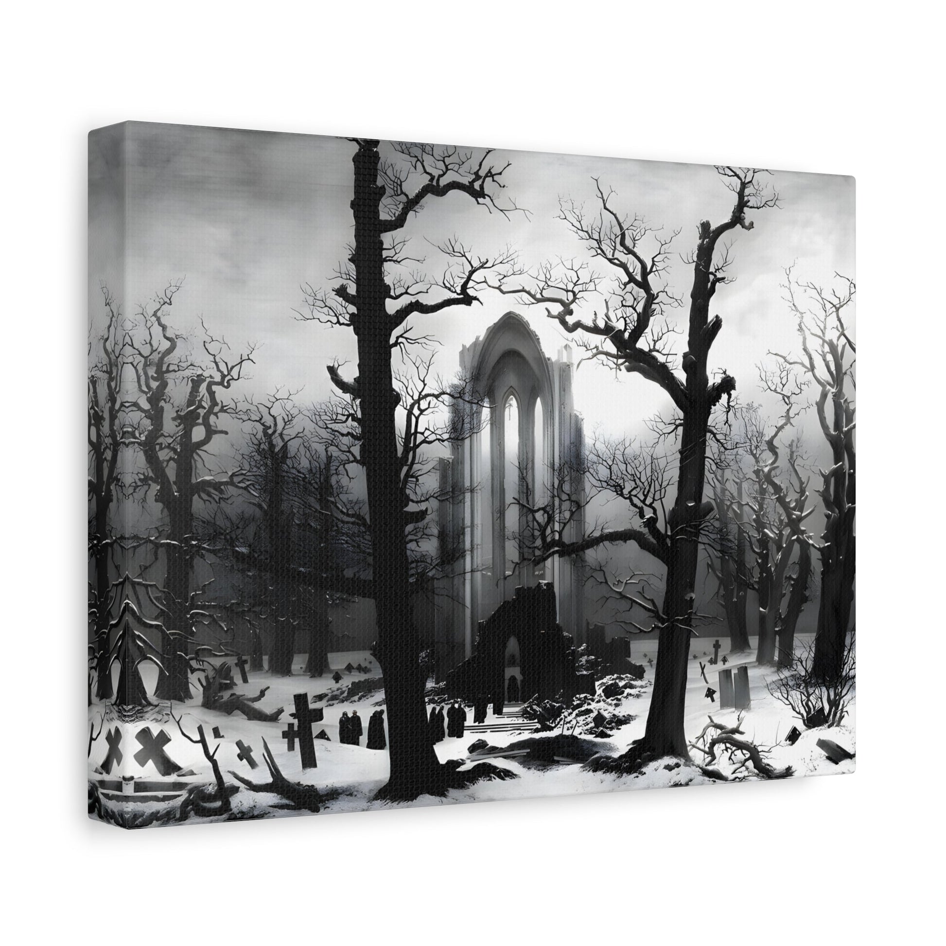 Monastery Graveyard Black White Canvas Wall Art - Friedrich Landscape Print - YesArtYes