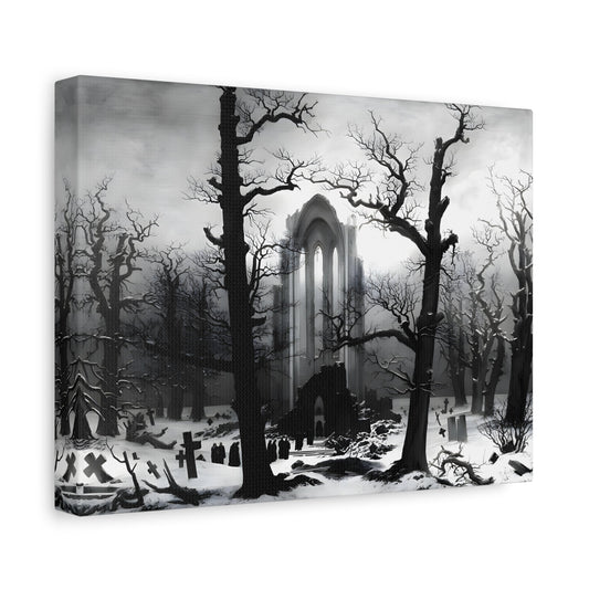 Monastery Graveyard Black White Canvas Wall Art - Friedrich Landscape Print - YesArtYes