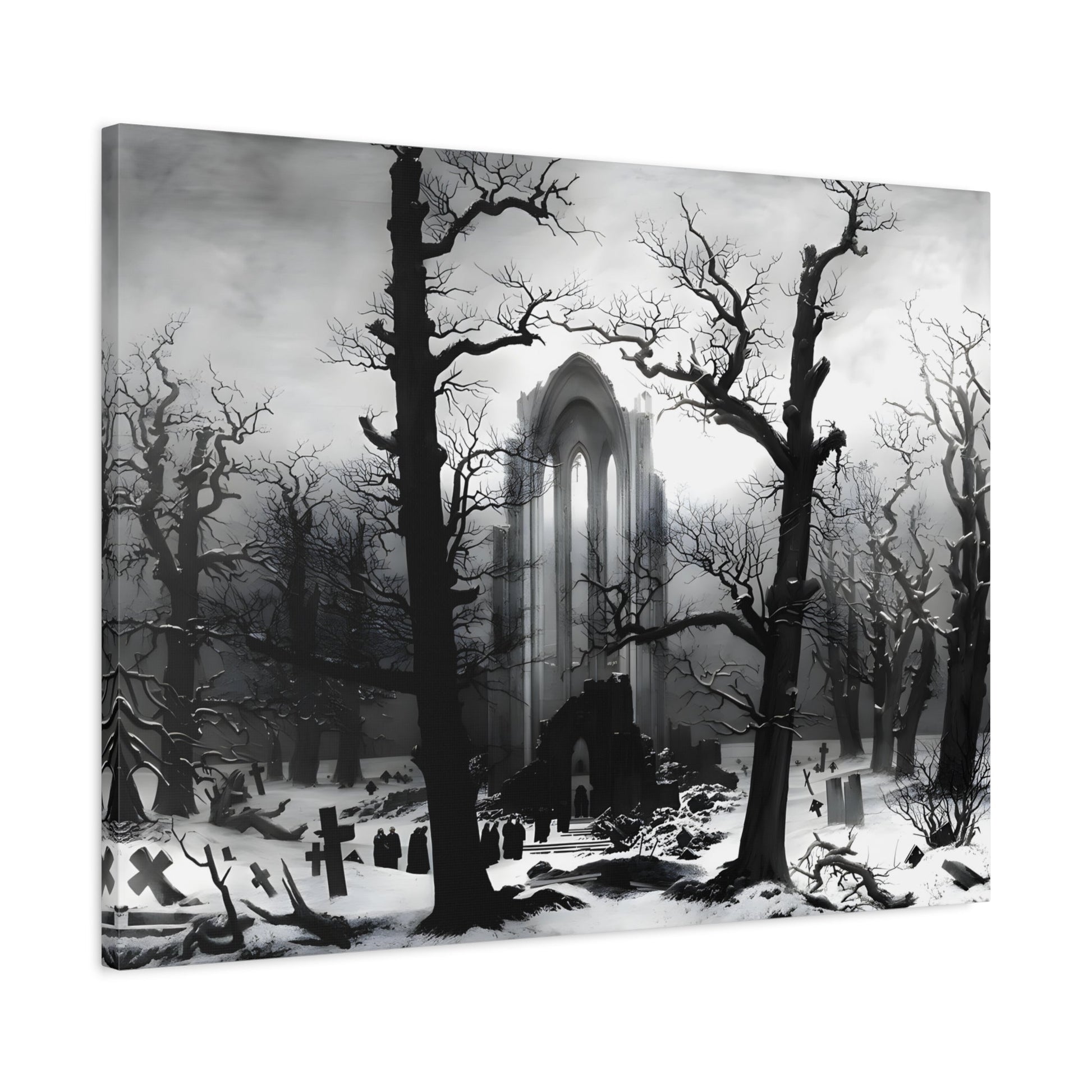 Monastery Graveyard Black White Canvas Wall Art - Friedrich Landscape Print - YesArtYes