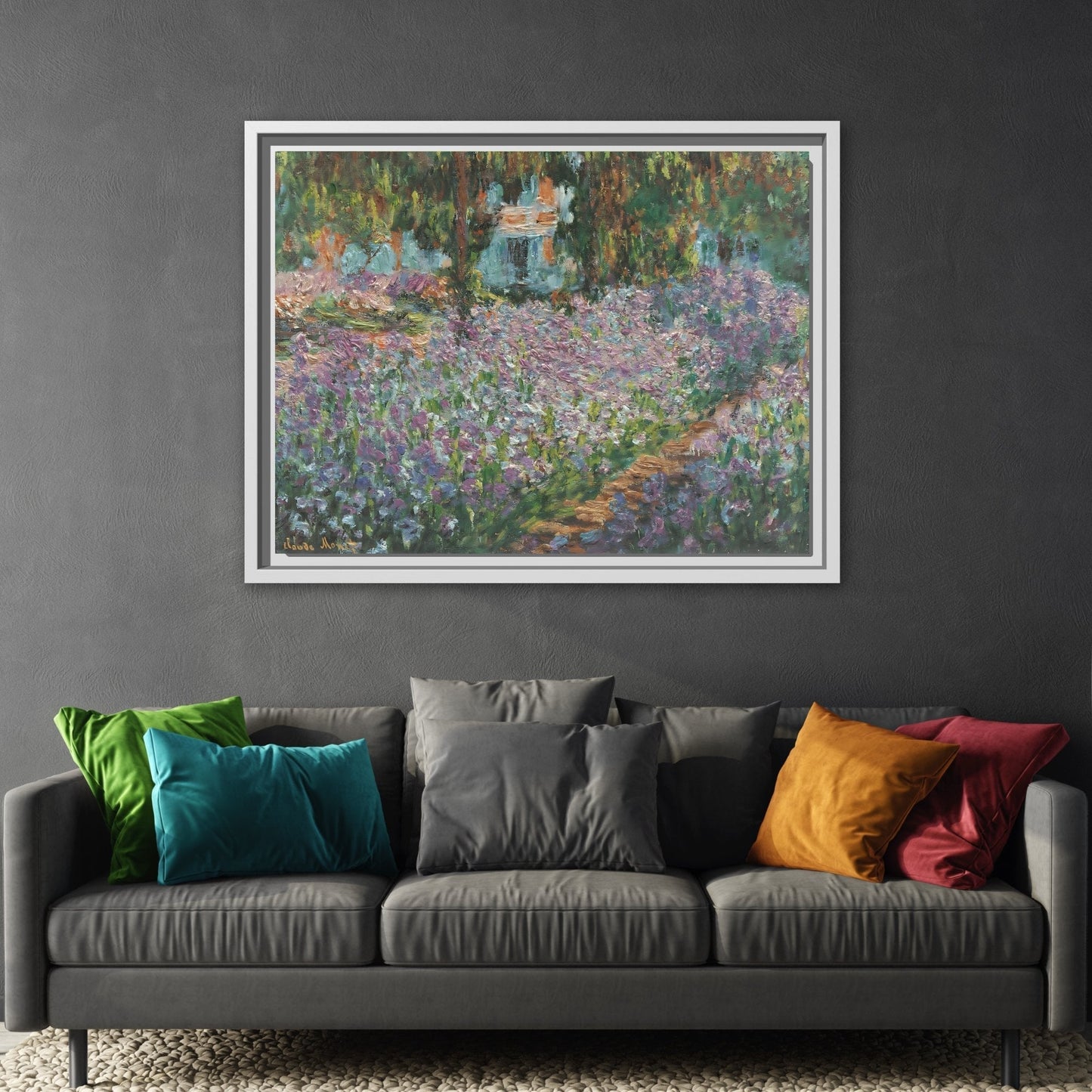 Monet Artists Garden at Giverny - Framed Floral Canvas Wall Art Print