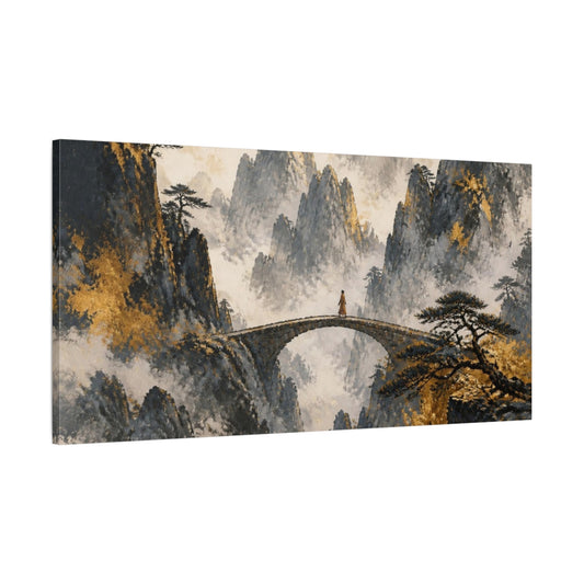 Main Mockup. Monk On Mountain Bridge shown as canvas print