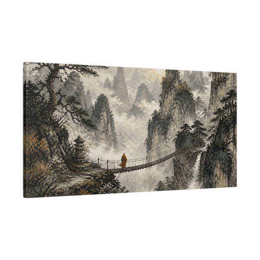Main Mockup. Monk On Mountain Bridge shown as canvas print
