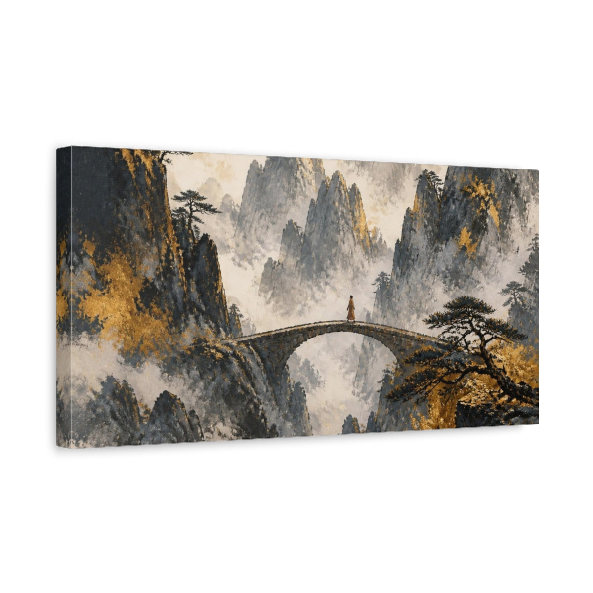 Side Mockup 3. Monk On Mountain Bridge shown as canvas print