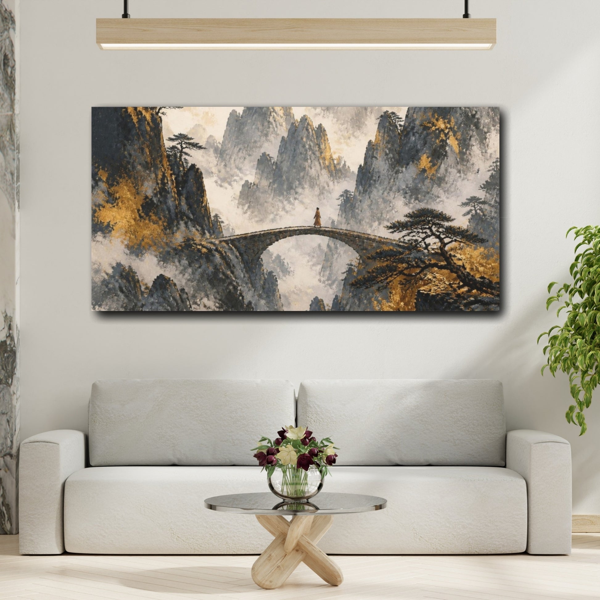 Mockup 2. Monk On Mountain Bridge shown as canvas print