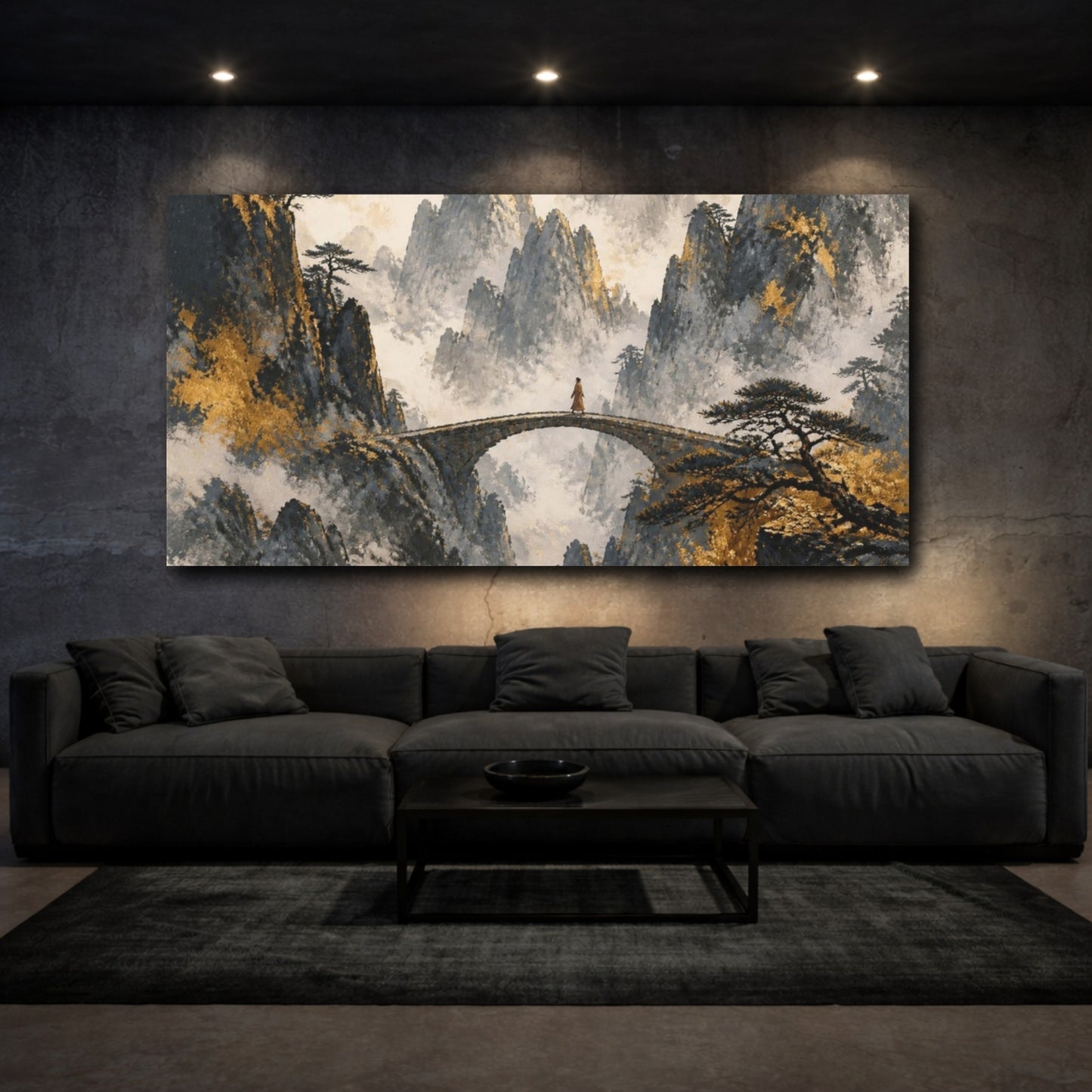 Mockup 3. Monk On Mountain Bridge shown as canvas print