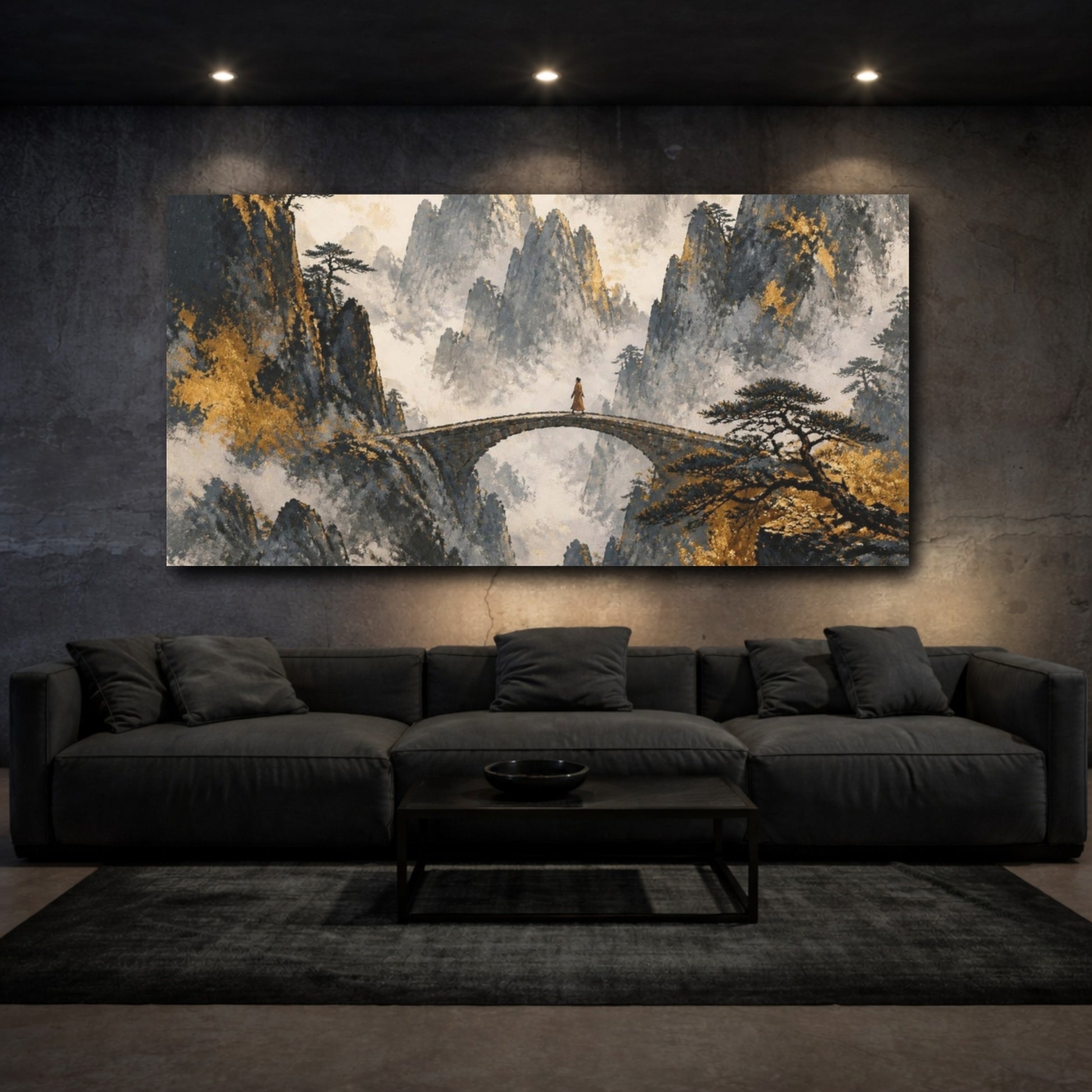 Mockup 3. Monk On Mountain Bridge shown as canvas print