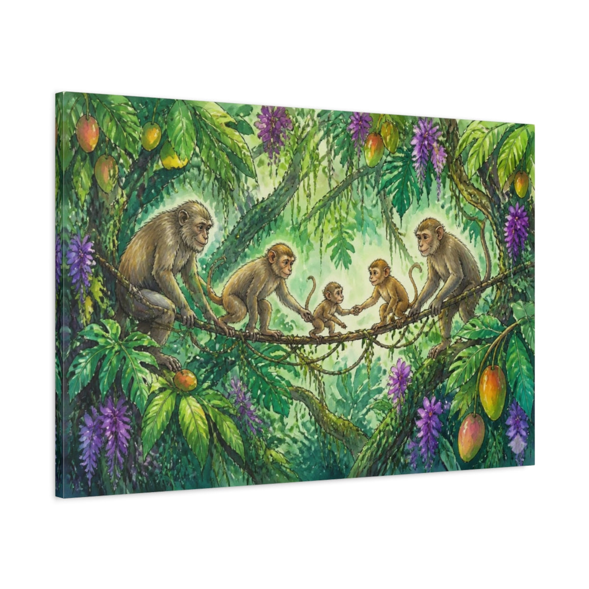 Main Mockup. Monkey Family On Vine shown as canvas print