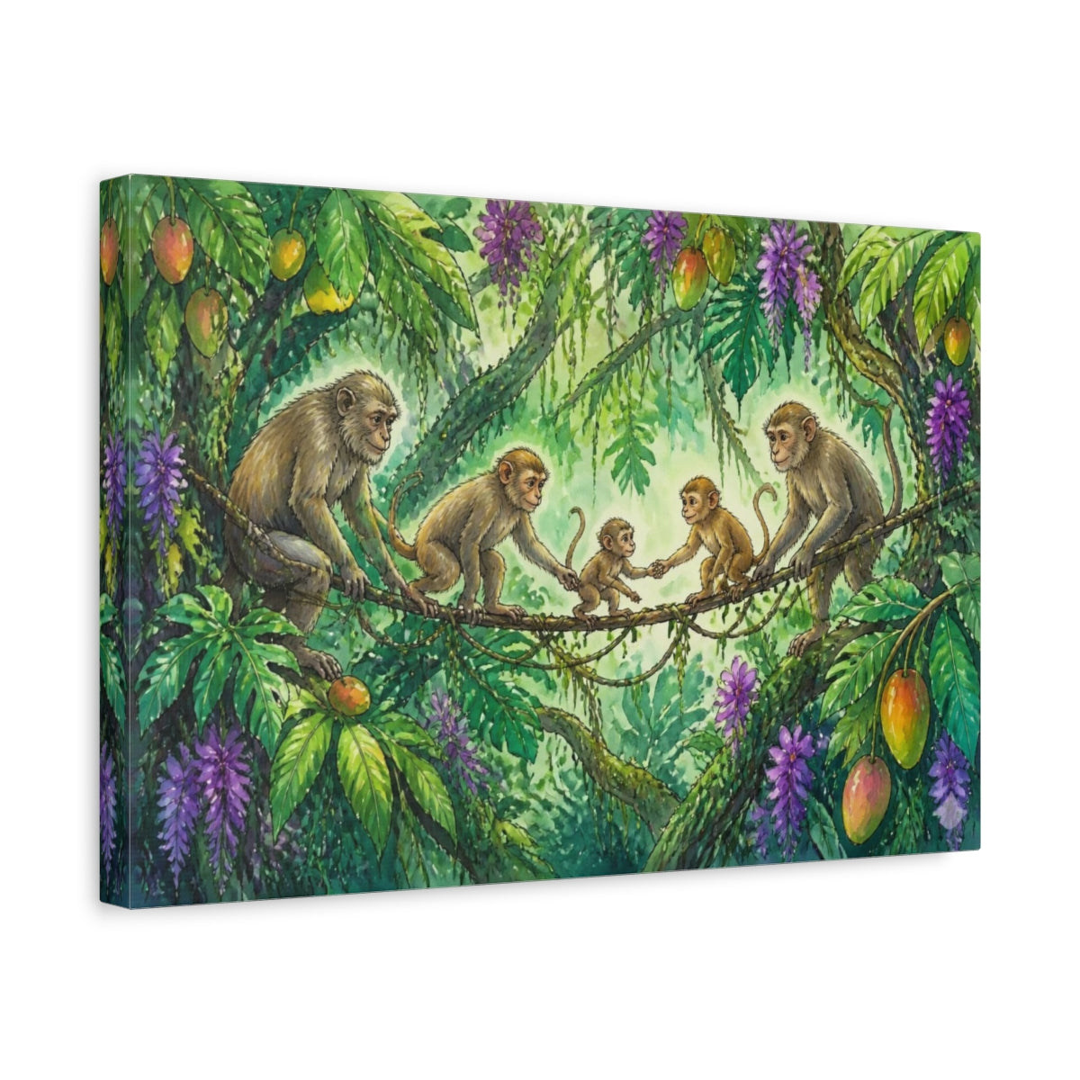 Side Mockup 4. Monkey Family On Vine shown as canvas print