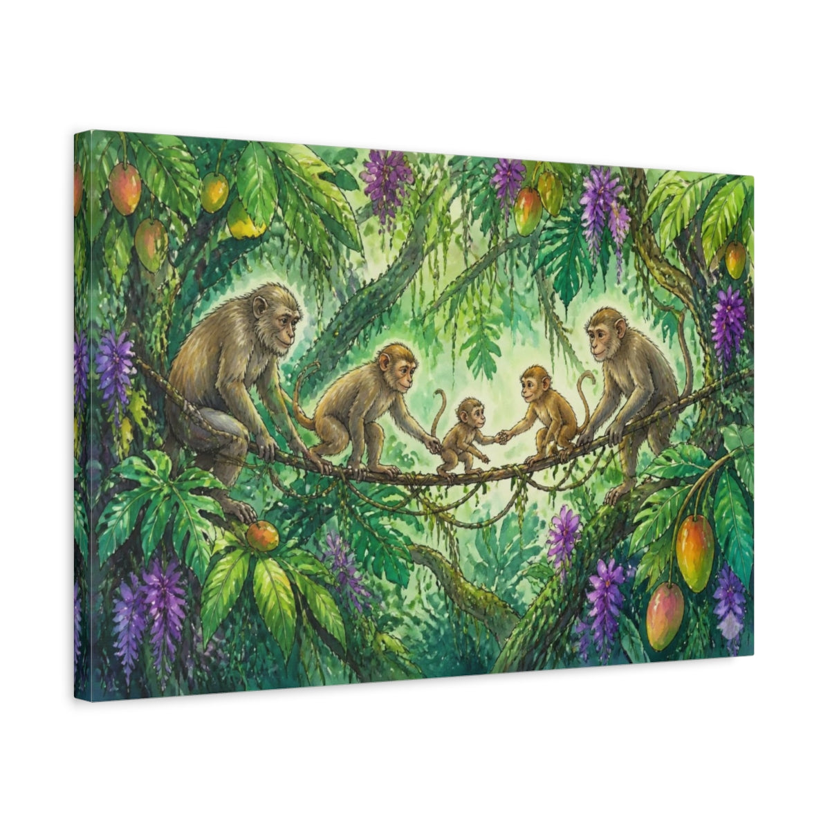Side Mockup 3. Monkey Family On Vine shown as canvas print