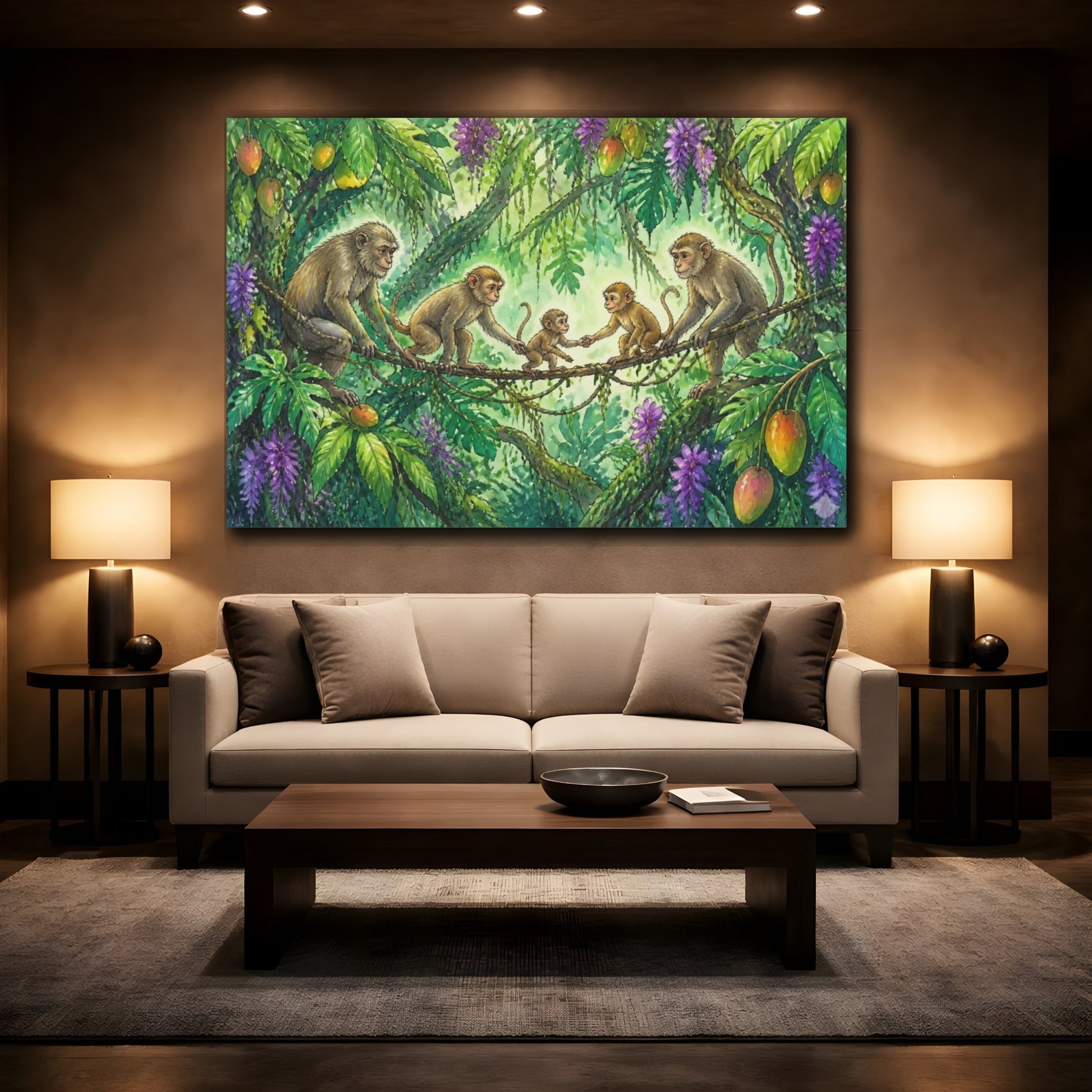 Mockup 2. Monkey Family On Vine shown as canvas print