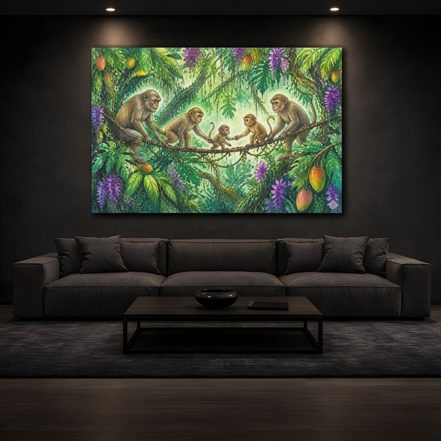 Mockup 3. Monkey Family On Vine shown as canvas print