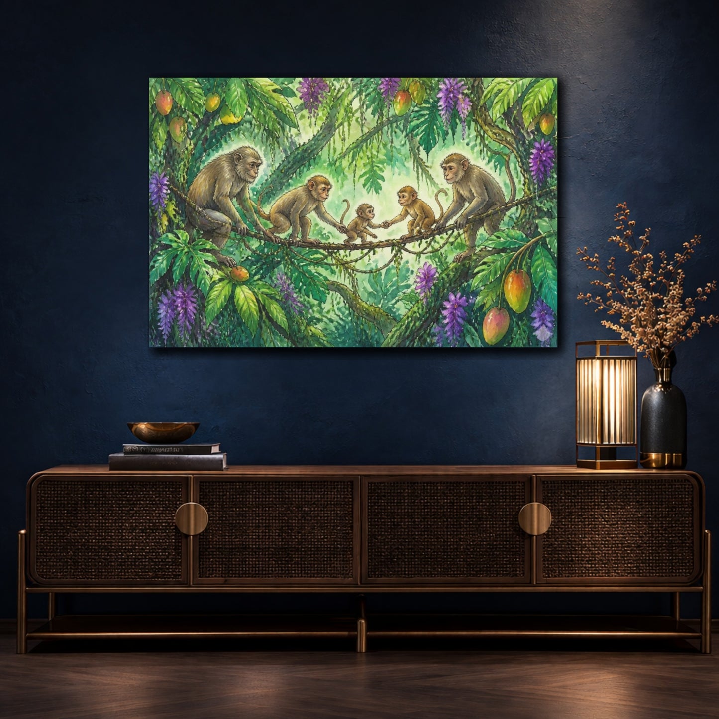 Mockup 4. Monkey Family On Vine shown as canvas print