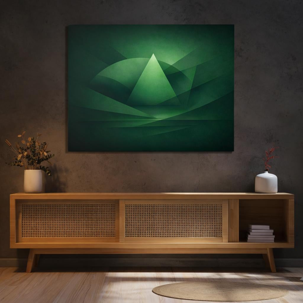 Mono Luxury Abstract Green shown as canvas wall art in a luxury executive office
