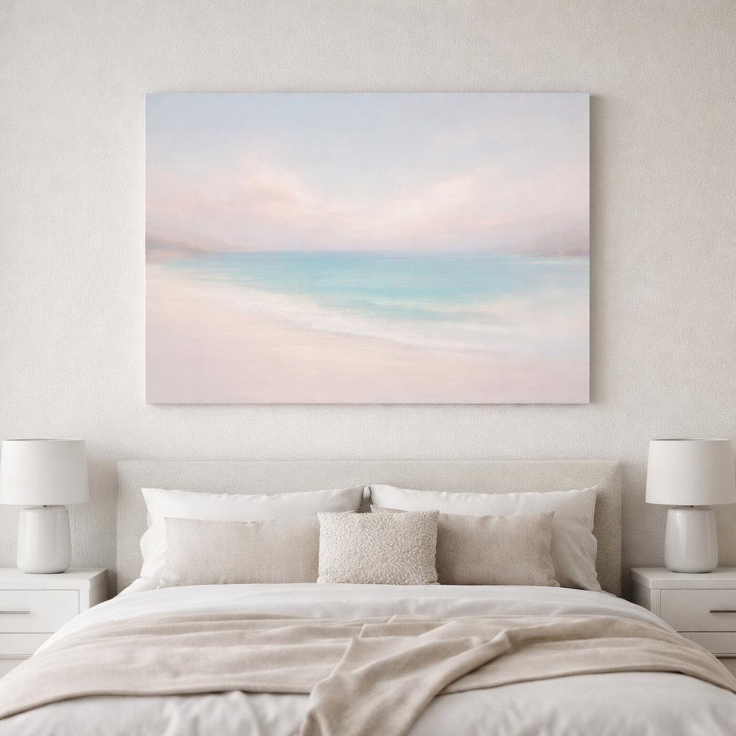 Mono Luxury Beach Pastel shown as canvas wall art in a luxury executive office