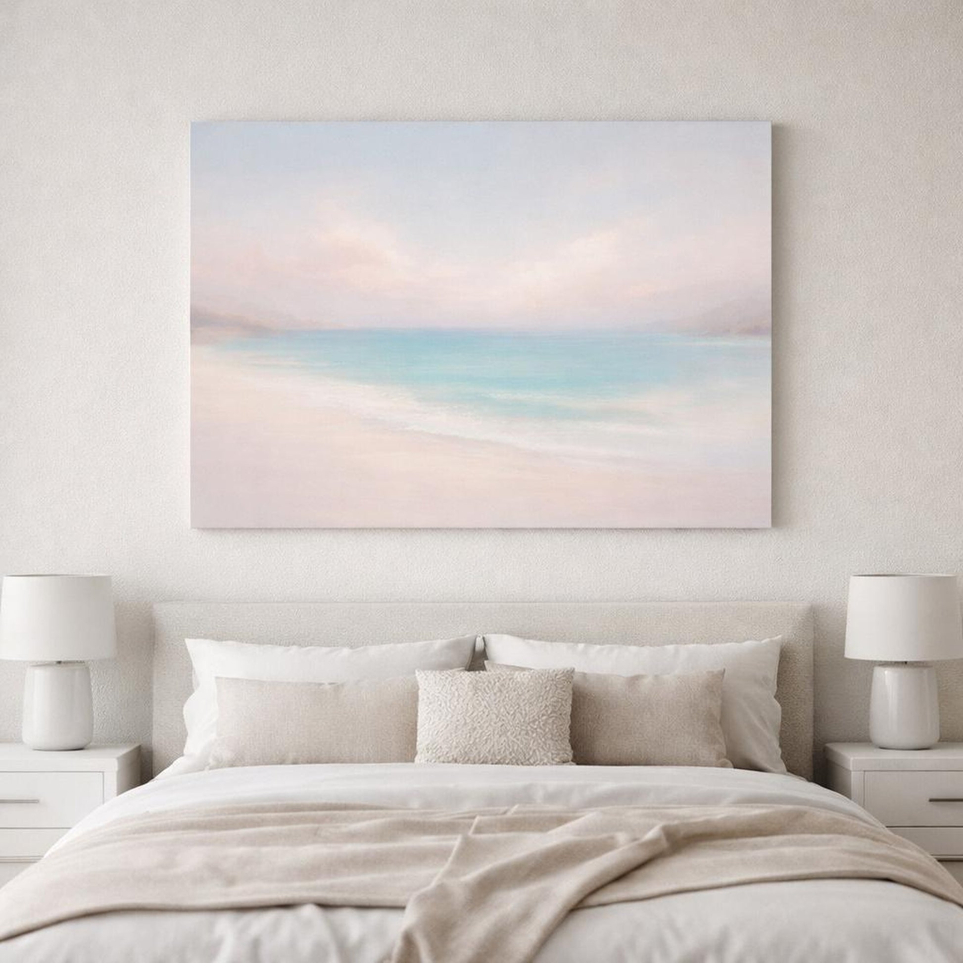Mono Luxury Beach Pastel shown as canvas wall art in a luxury executive office